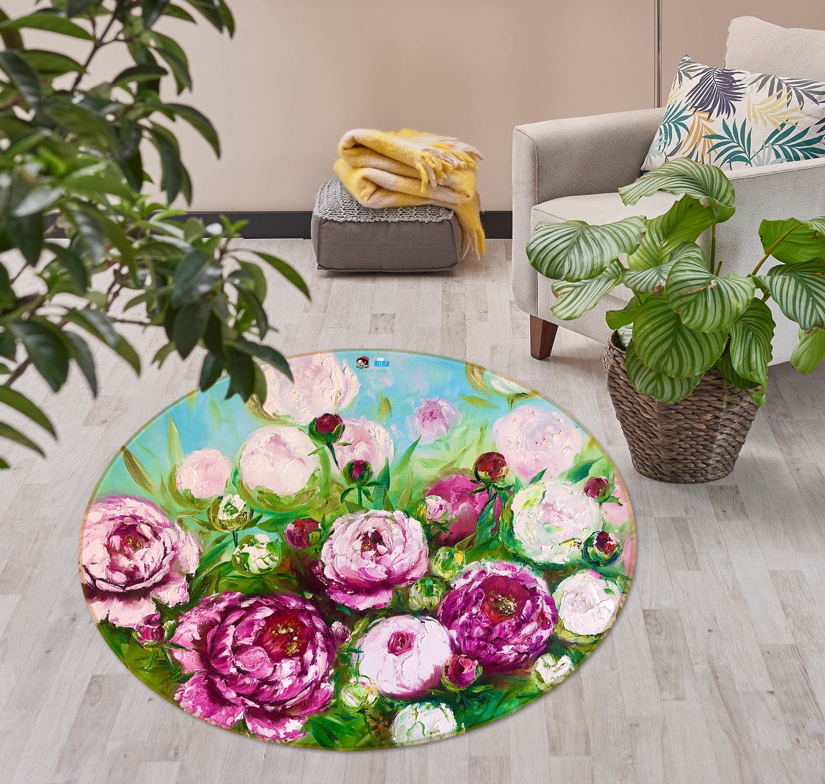 3D Pink Bouquet 733 Skromova Marina Rug Round Non Slip Rug Mat