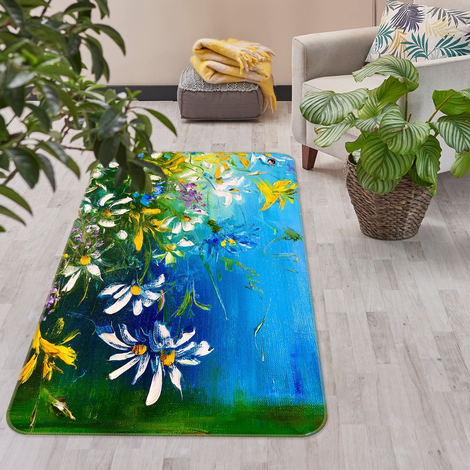 3D Daisy Leaves 1159 Skromova Marina Rug Non Slip Rug Mat