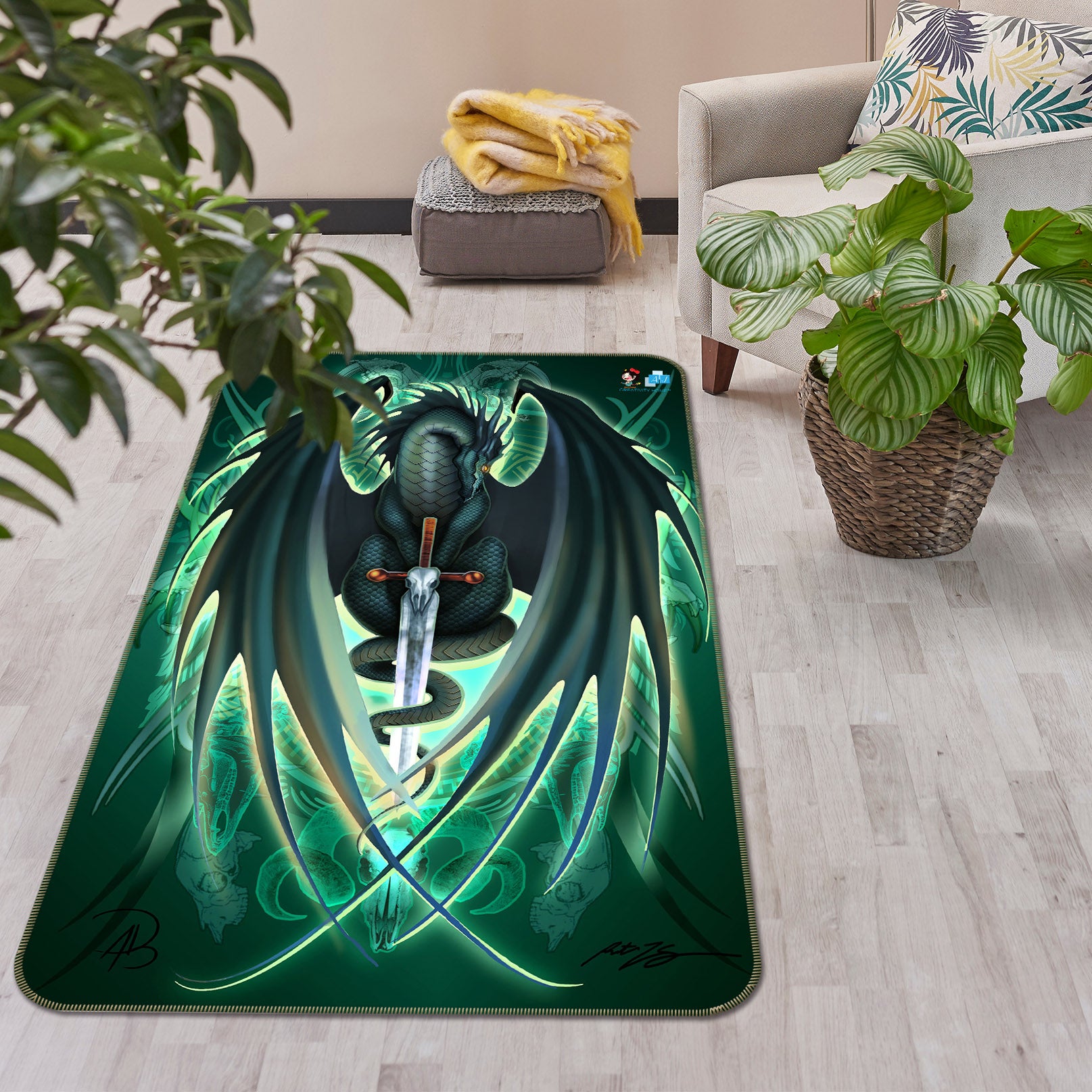 3D Green Dragon 8241 Ruth Thompson Rug Non Slip Rug Mat