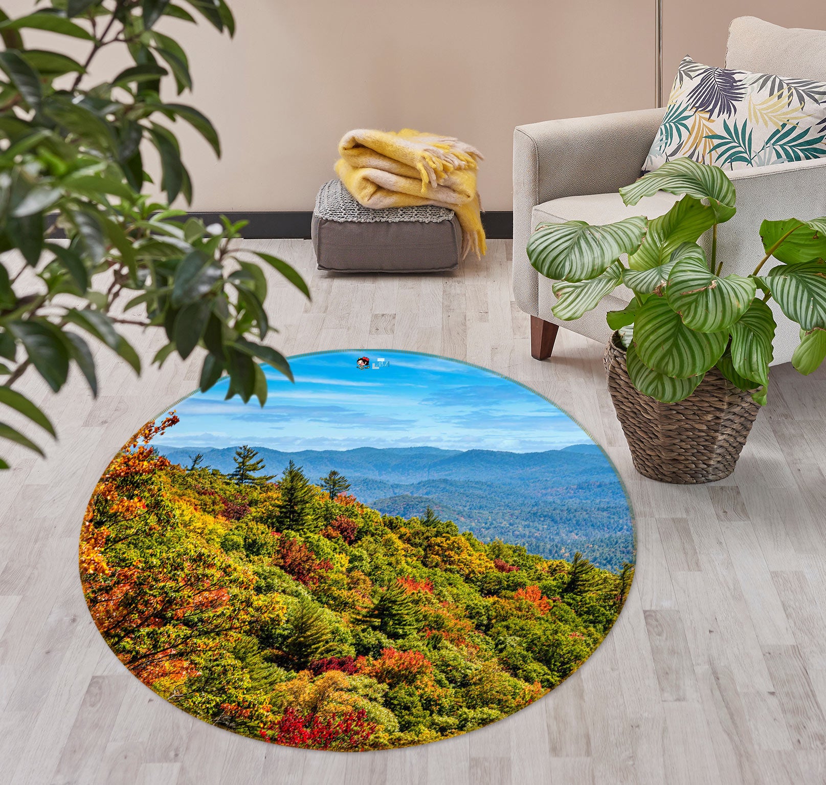 3D Mountain Forest 5051 Beth Sheridan Rug Round Non Slip Rug Mat