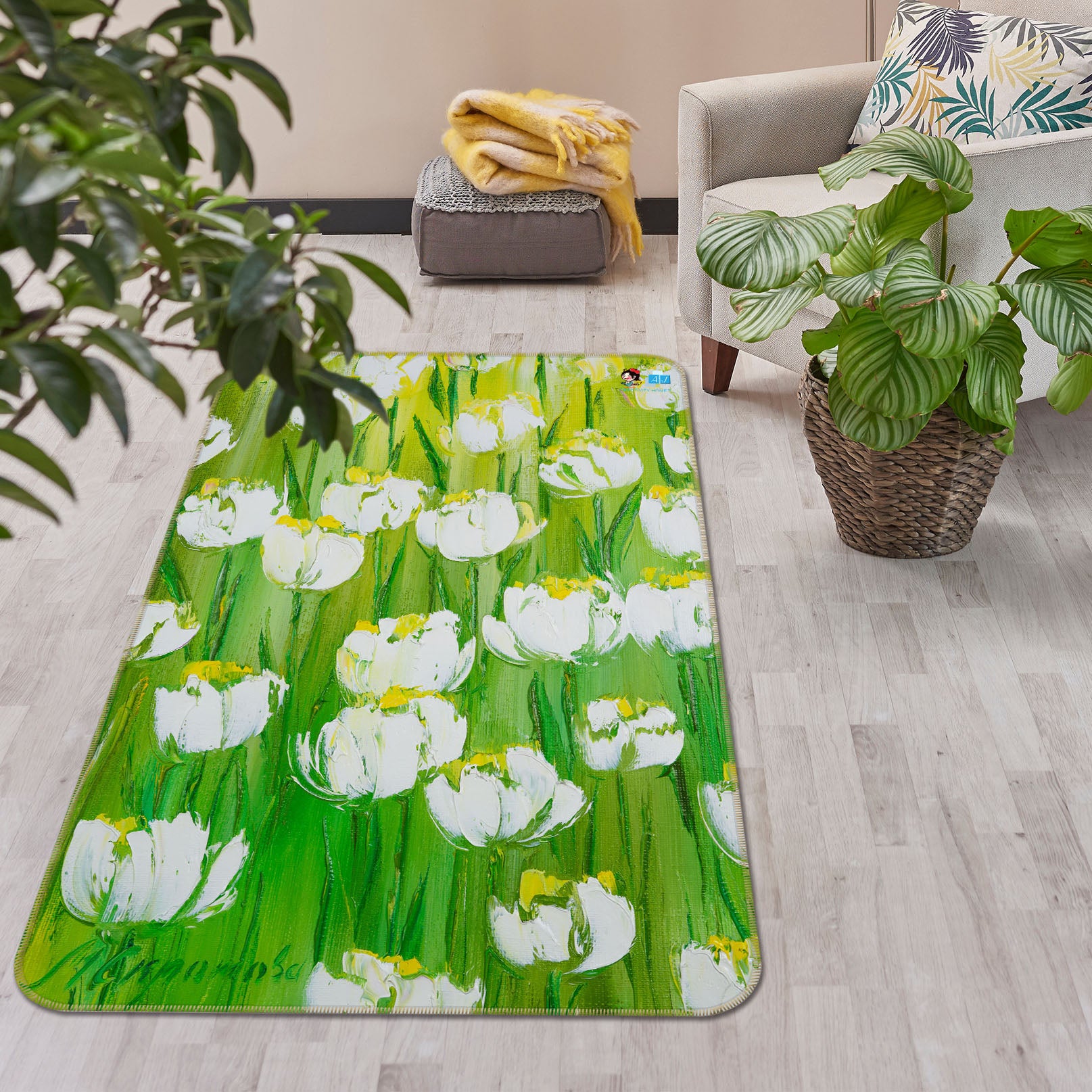 3D White Garden 1262 Skromova Marina Rug Non Slip Rug Mat