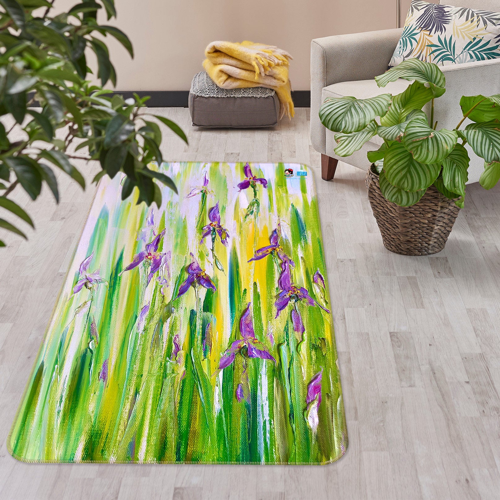 3D Purple Flower 1162 Skromova Marina Rug Non Slip Rug Mat