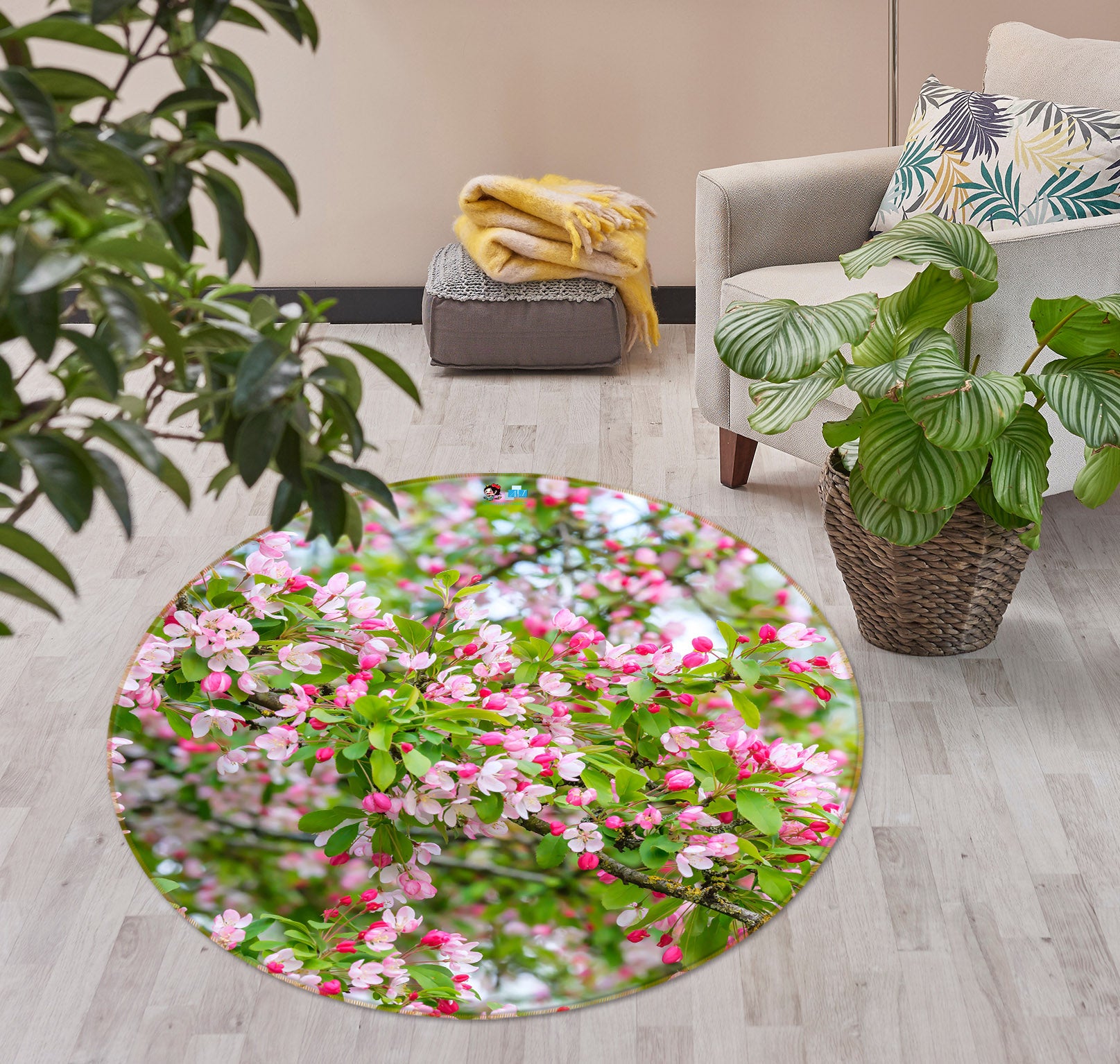 3D Peach Blossom 7393 Assaf Frank Rug Round Non Slip Rug Mat