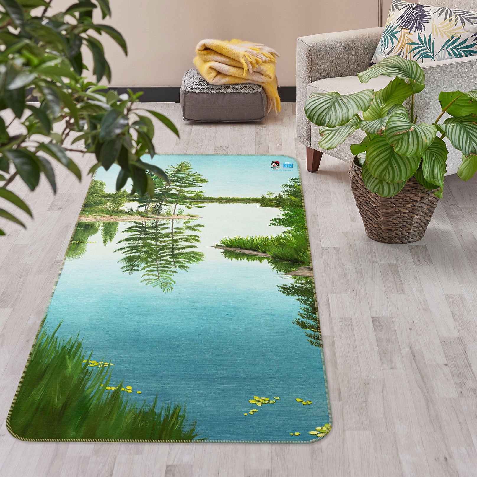 3D Lake Trees 18100 Marina Zotova Rug Non Slip Rug Mat