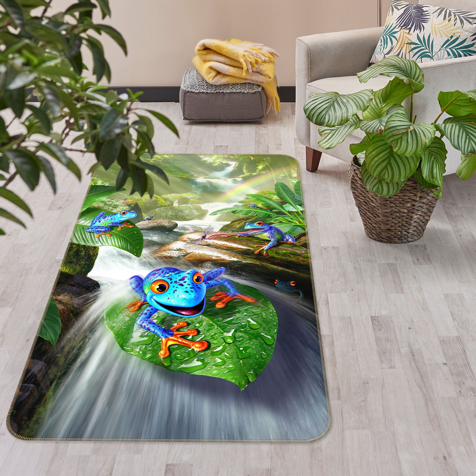 3D Leaves Frog 83095 Jerry LoFaro Rug Non Slip Rug Mat