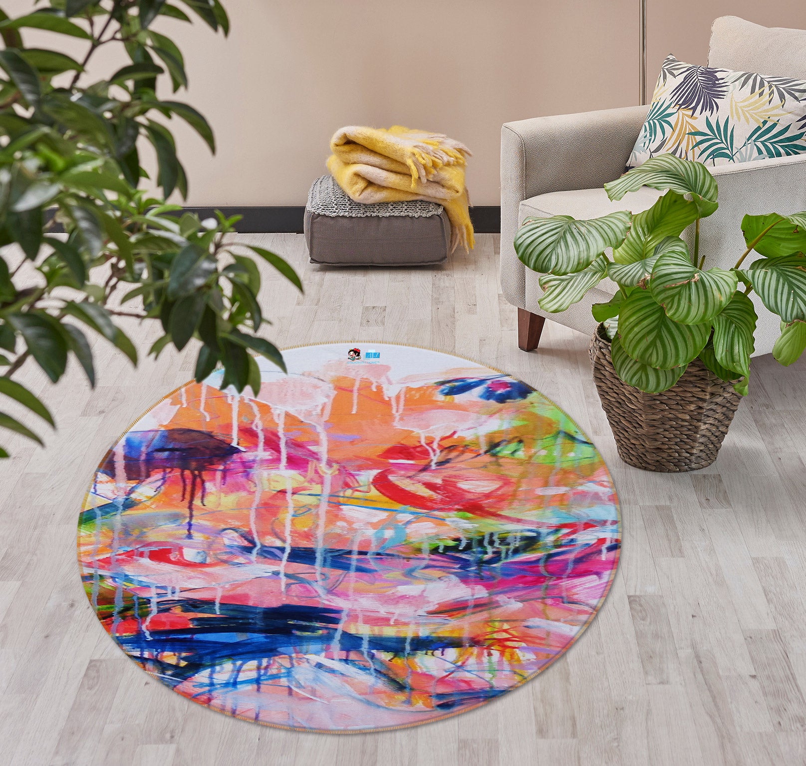 3D Watercolor Style 1402 Misako Chida Rug Round Non Slip Rug Mat