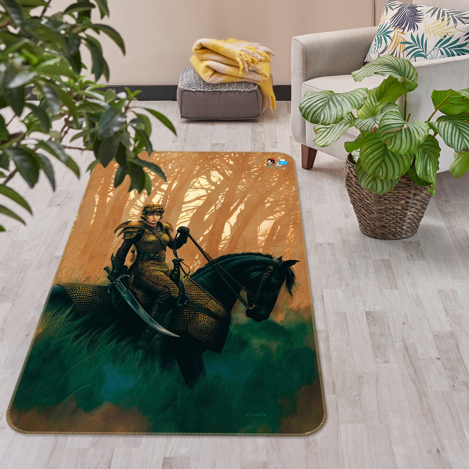 3D Forest Knight Horse 6013 Ciruelo Rug Non Slip Rug Mat