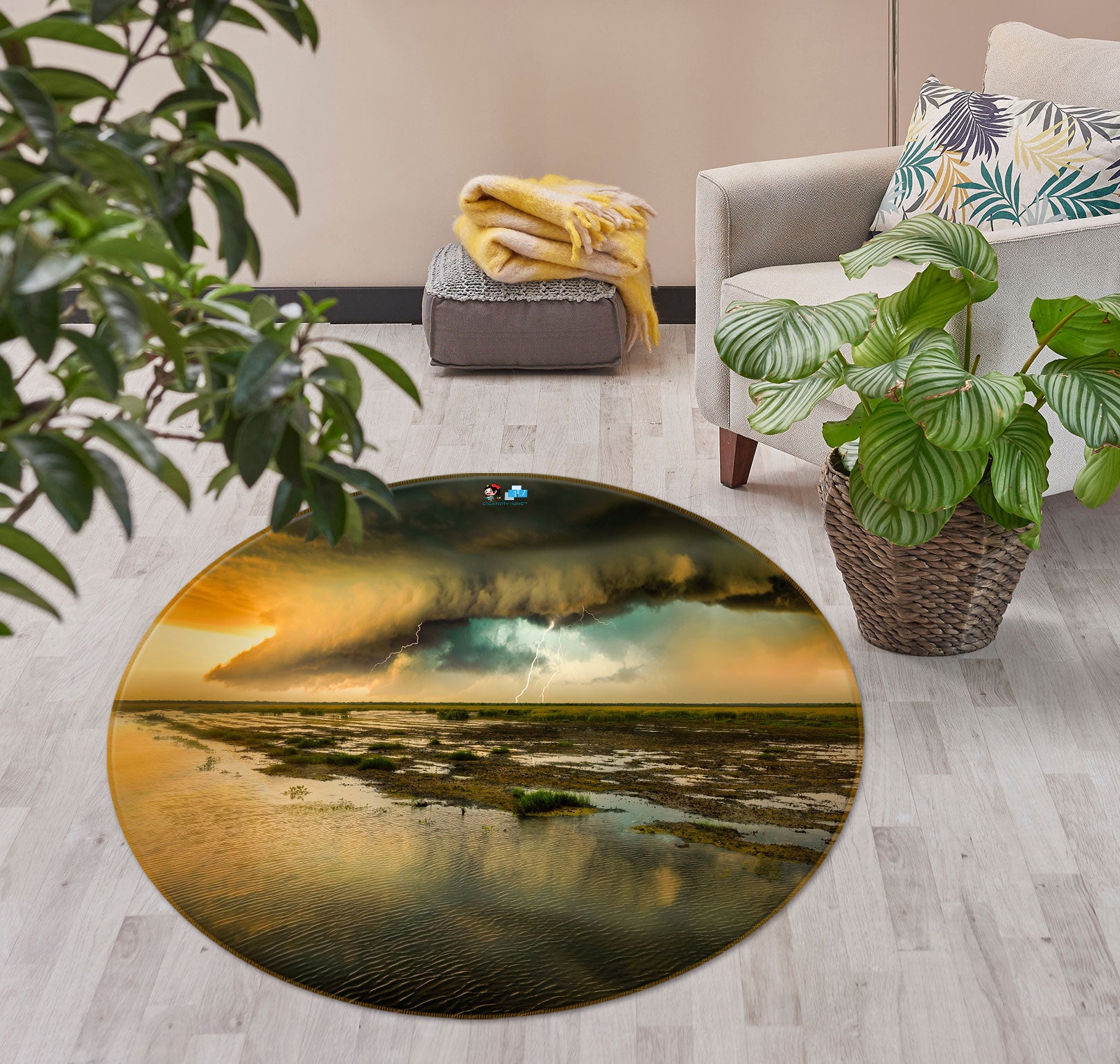 3D Lake Cloud Lightning 5013 Beth Sheridan Rug Round Non Slip Rug Mat