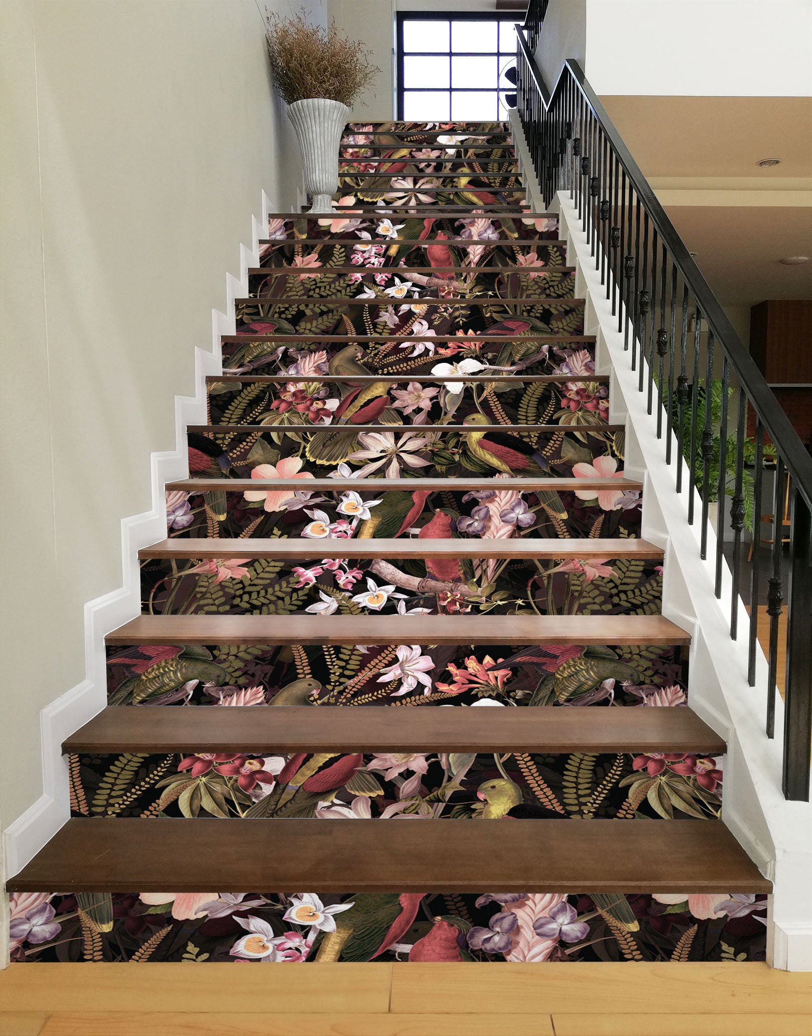 3D Brown Bird Flowers 103204 Uta Naumann Stair Risers