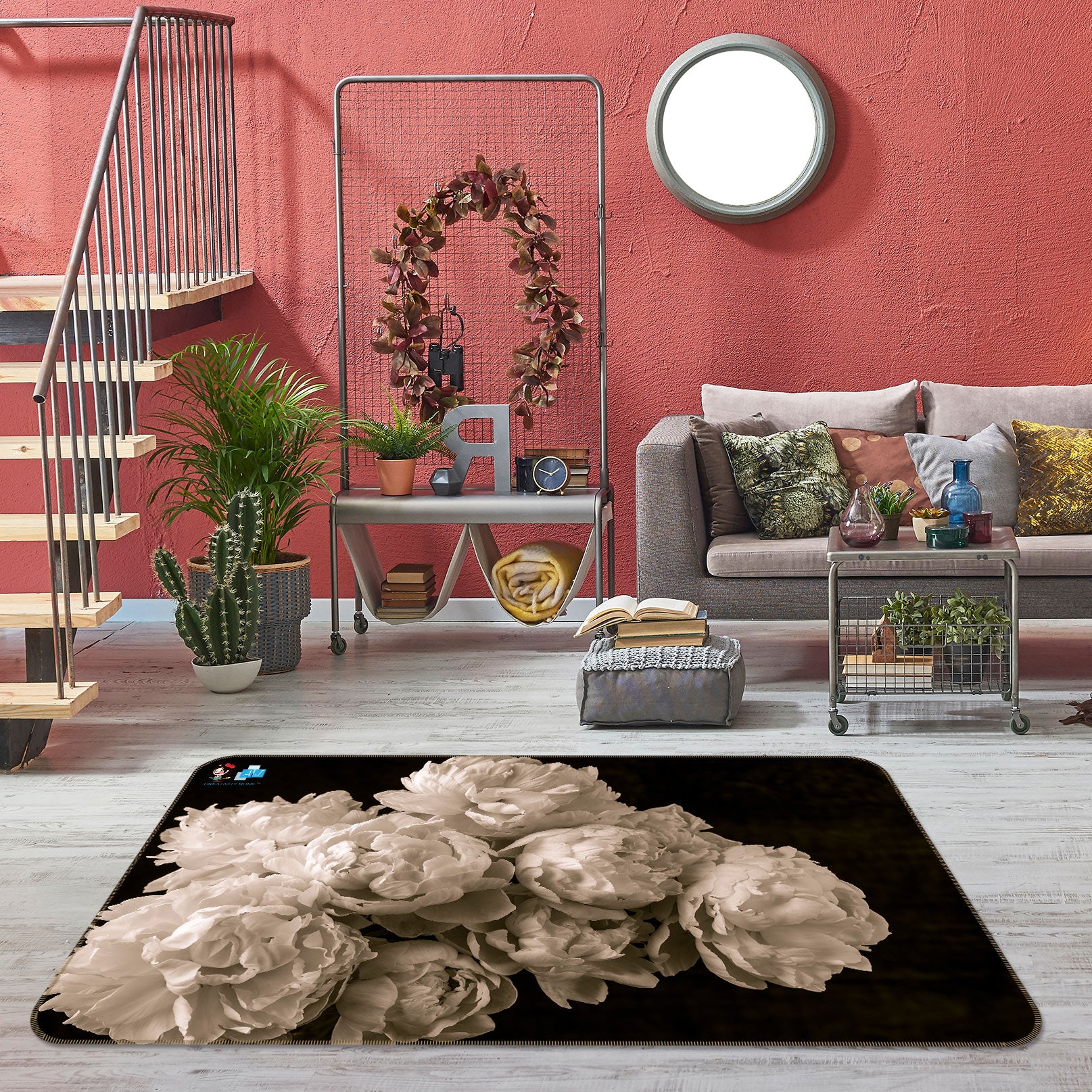 3D Gray Flower 6824 Assaf Frank Rug Non Slip Rug Mat