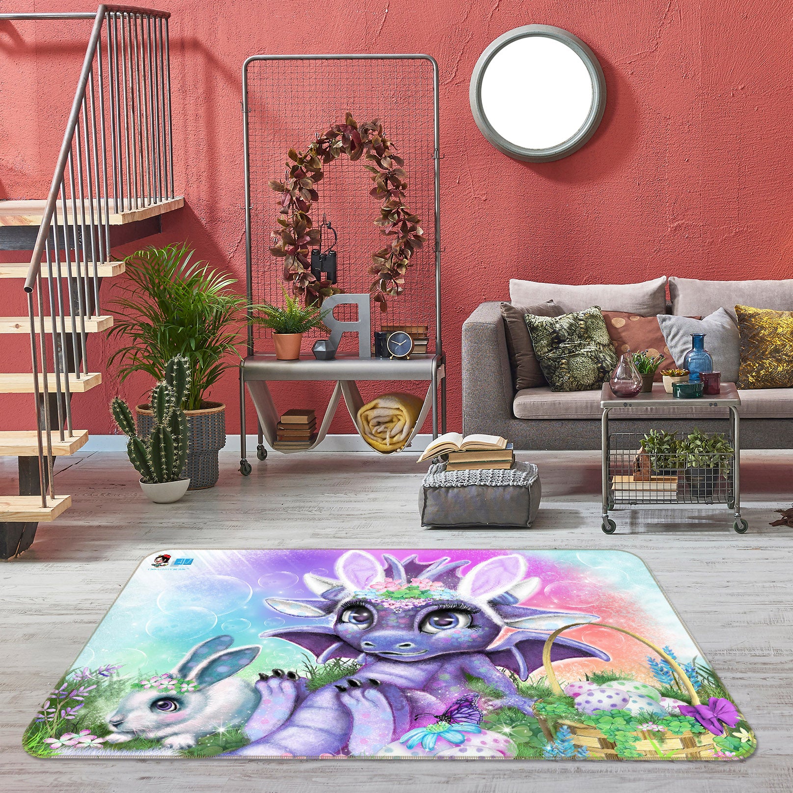 3D Purple Dragon Rabbit 8506 Sheena Pike Rug Non Slip Rug Mat