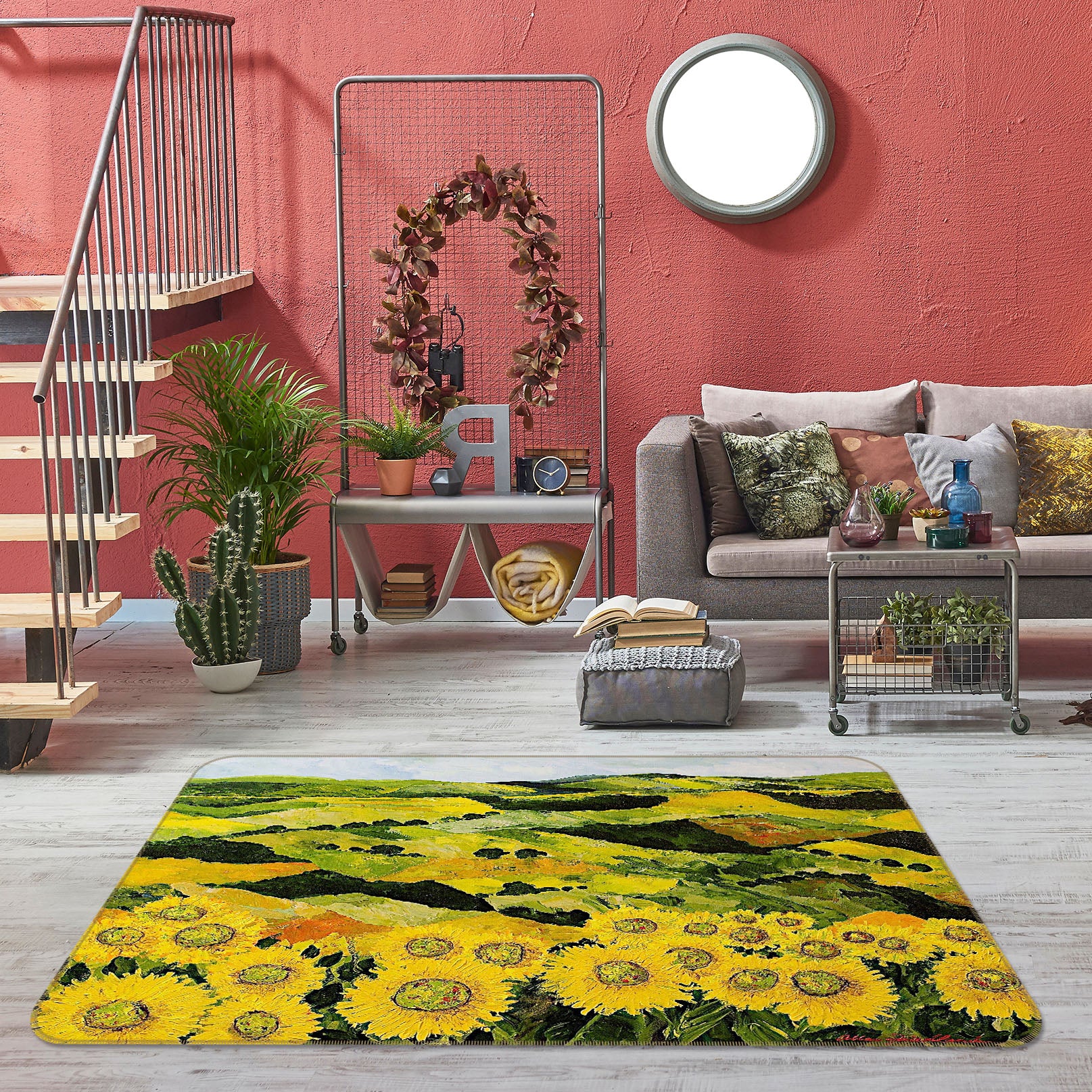 3D Sunflower Garden 1051 Allan P. Friedlander Rug Non Slip Rug Mat