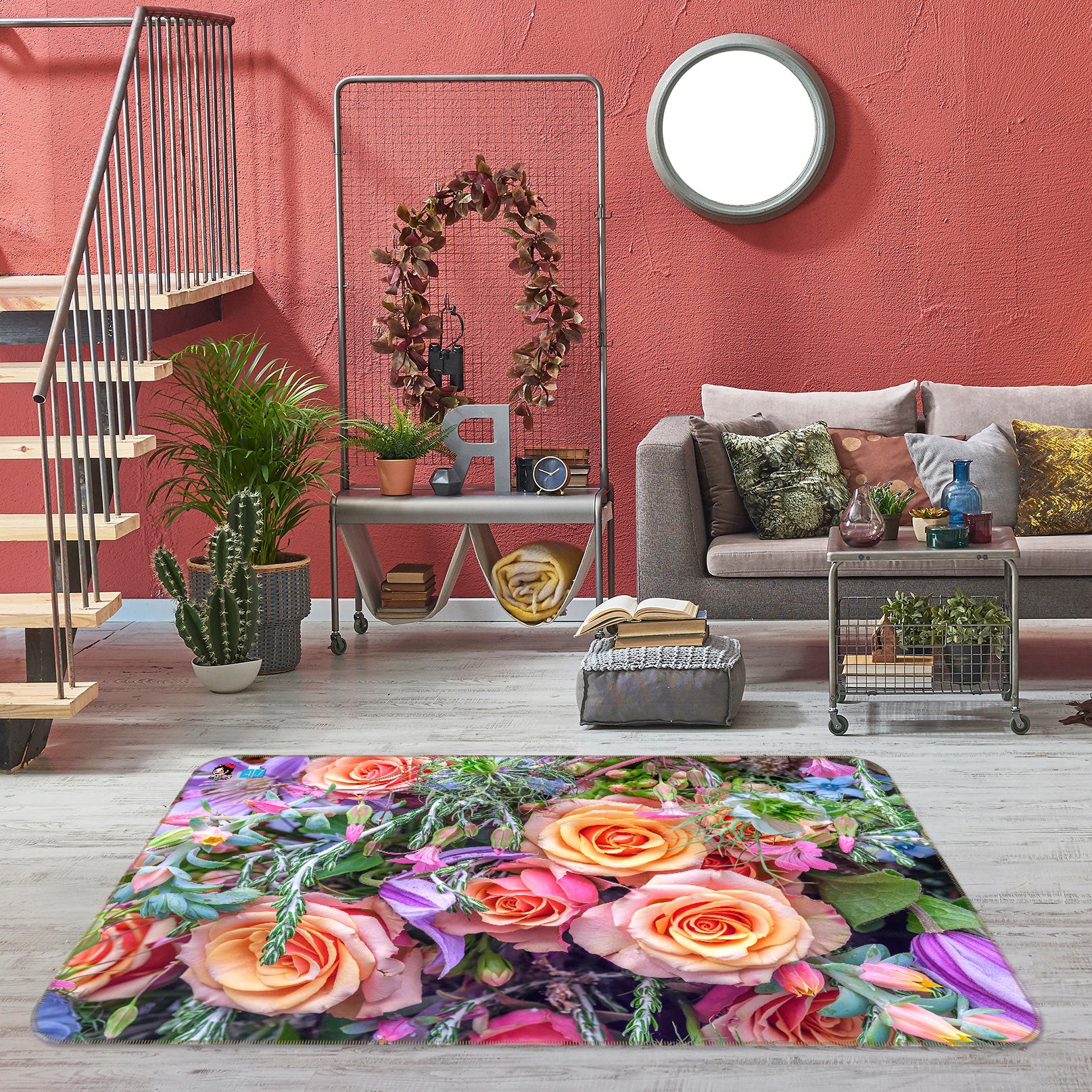 3D Bright Rose 6869 Assaf Frank Rug Non Slip Rug Mat