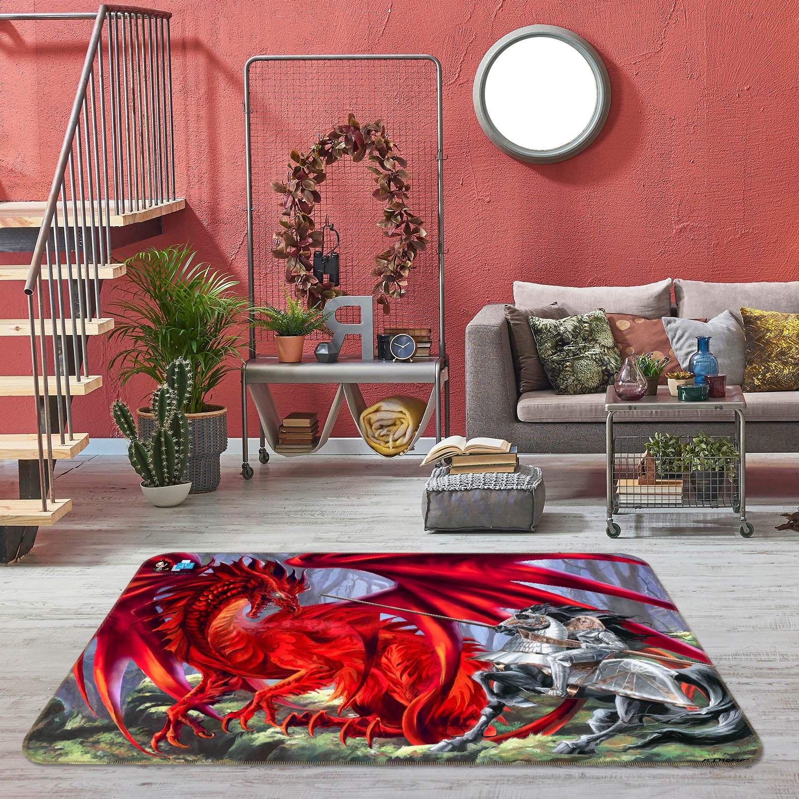 3D Red Dragon 8202 Ruth Thompson Rug Non Slip Rug Mat