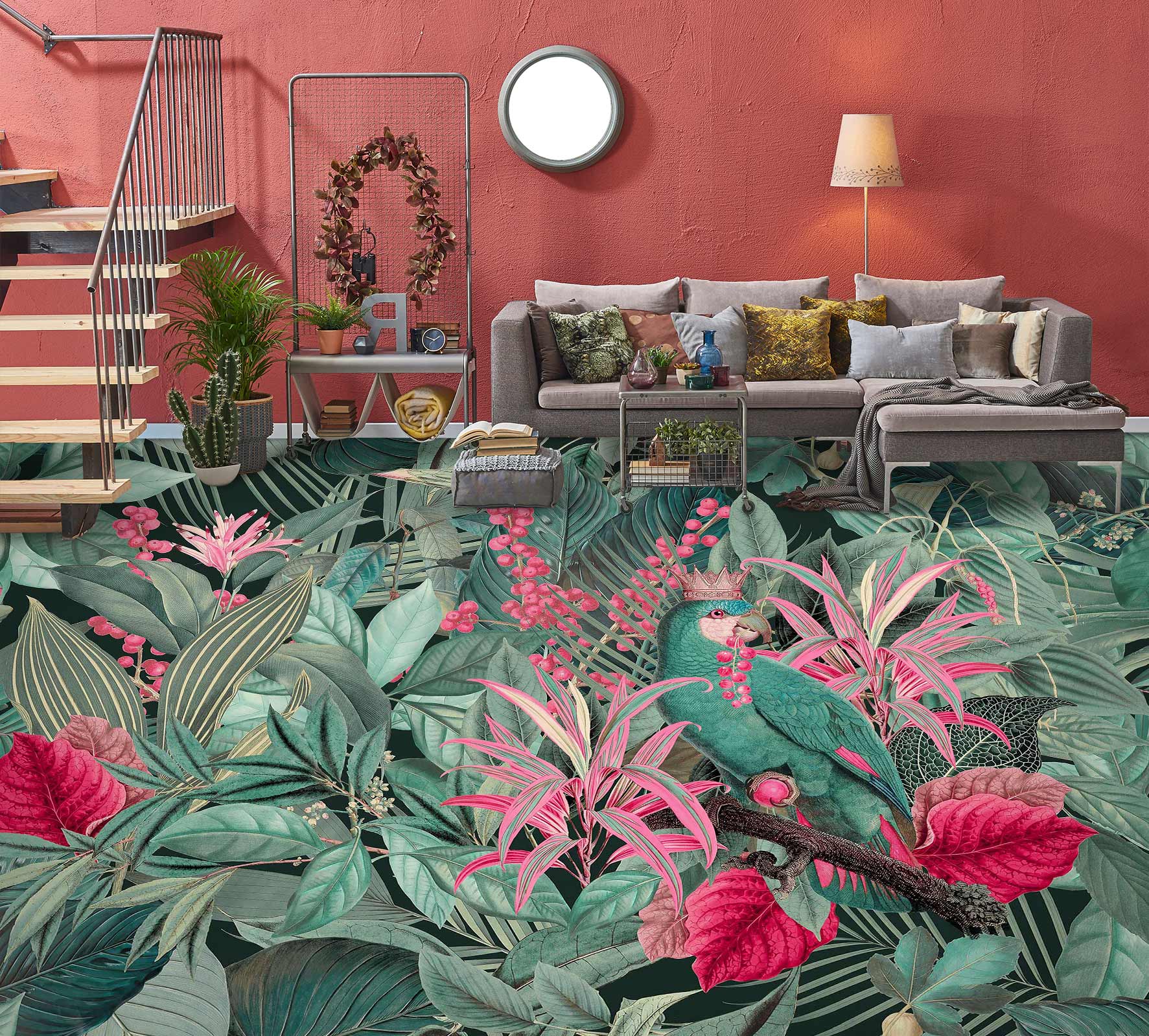 3D Green Pink Leaves Grove 10033 Andrea Haase Floor Mural