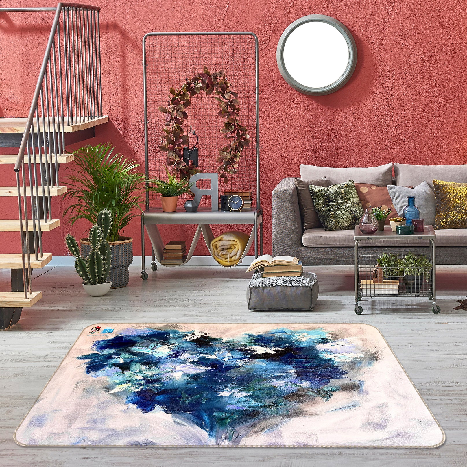 3D Blue Love Flower 3836 Skromova Marina Rug Non Slip Rug Mat