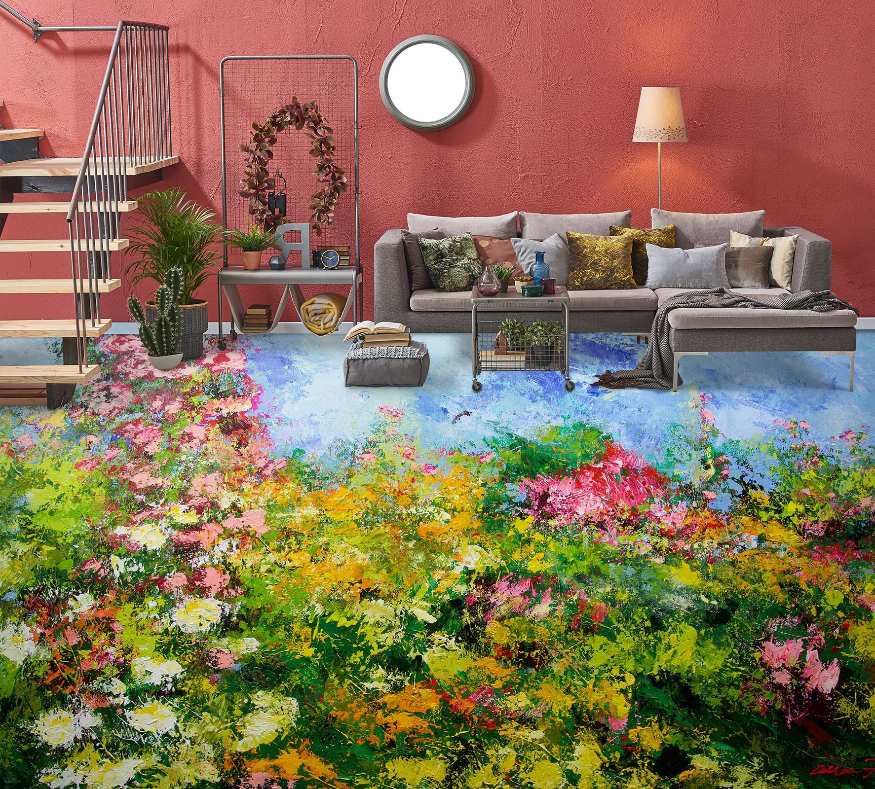 3D Flower Bush Painting 9627 Allan P. Friedlander Floor Mural