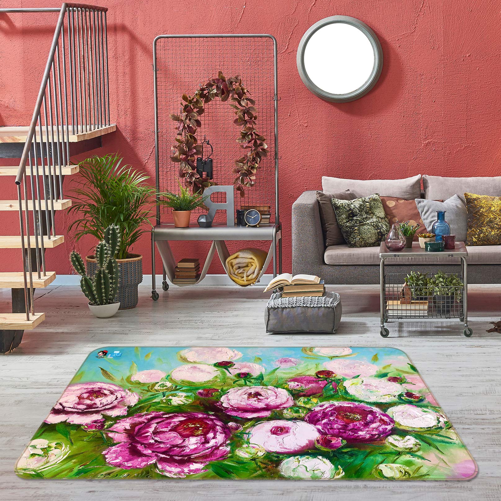 3D Pink Bouquet 1105 Skromova Marina Rug Non Slip Rug Mat