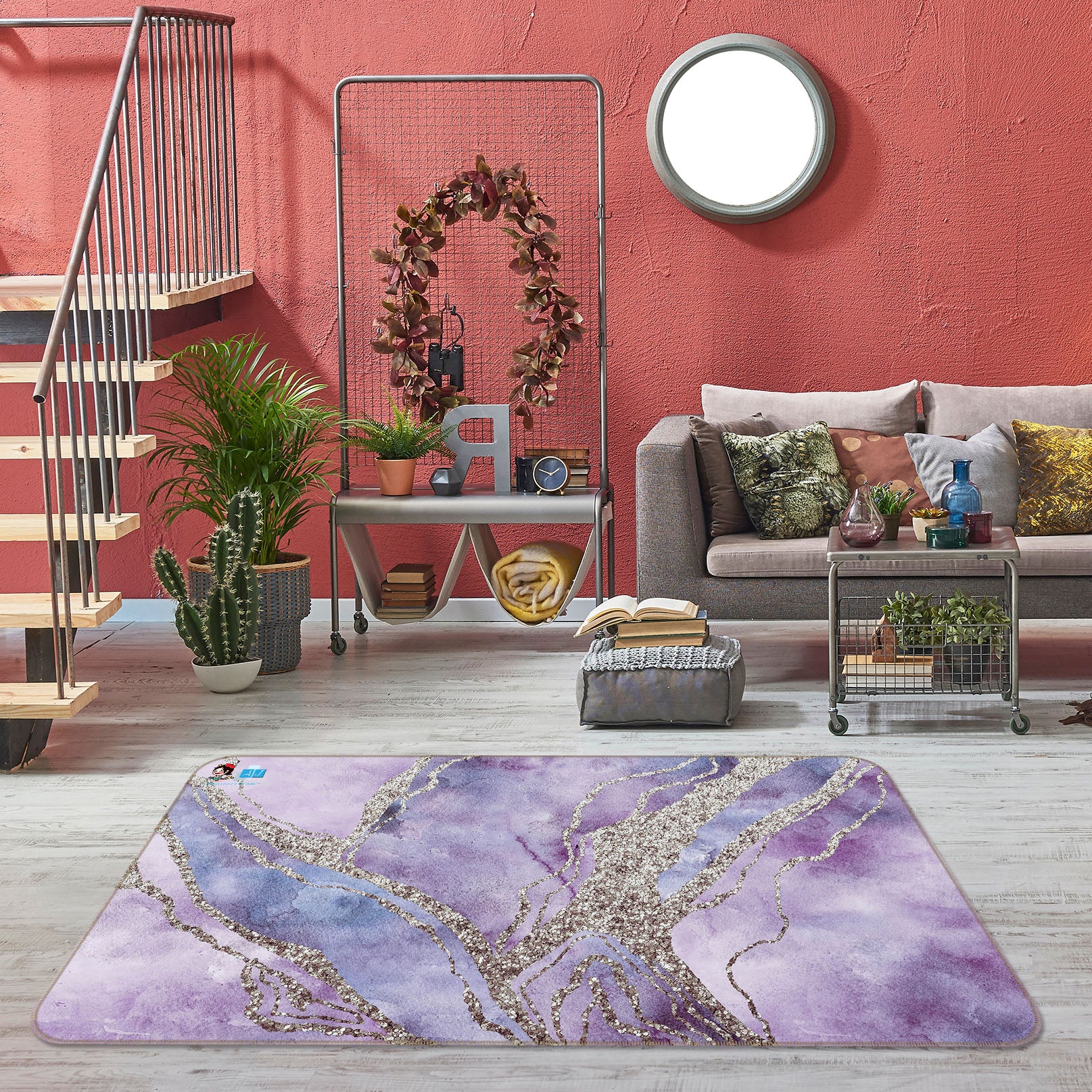 3D Light Purple Pattern 83028 Andrea haase Rug Non Slip Rug Mat