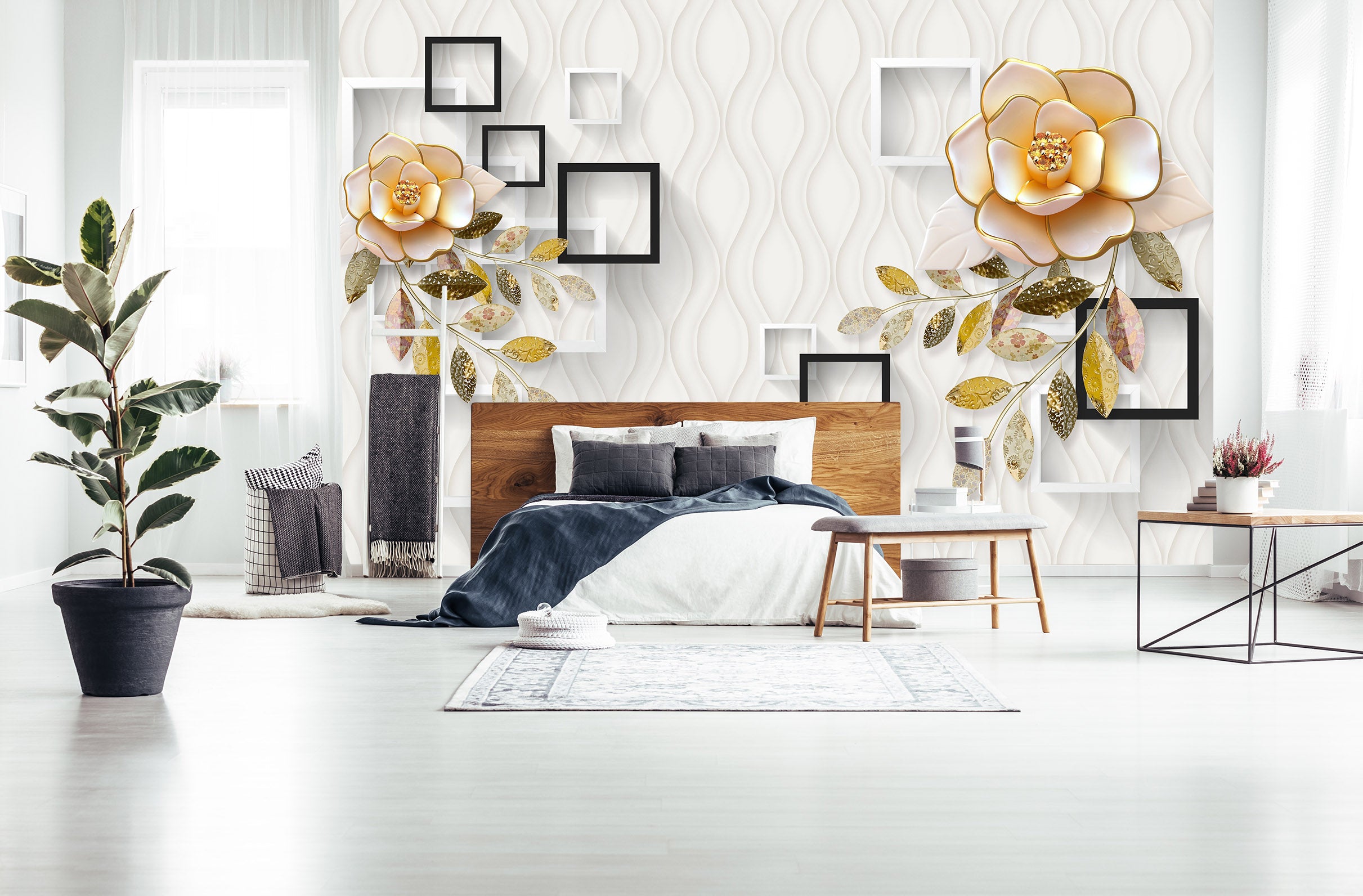 3D Flower Square 1632 Wall Murals