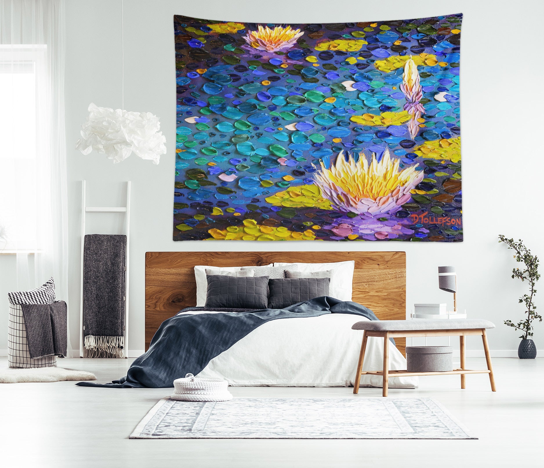 3D Lotus River Night 11817 Dena Tollefson Tapestry Hanging Cloth Hang