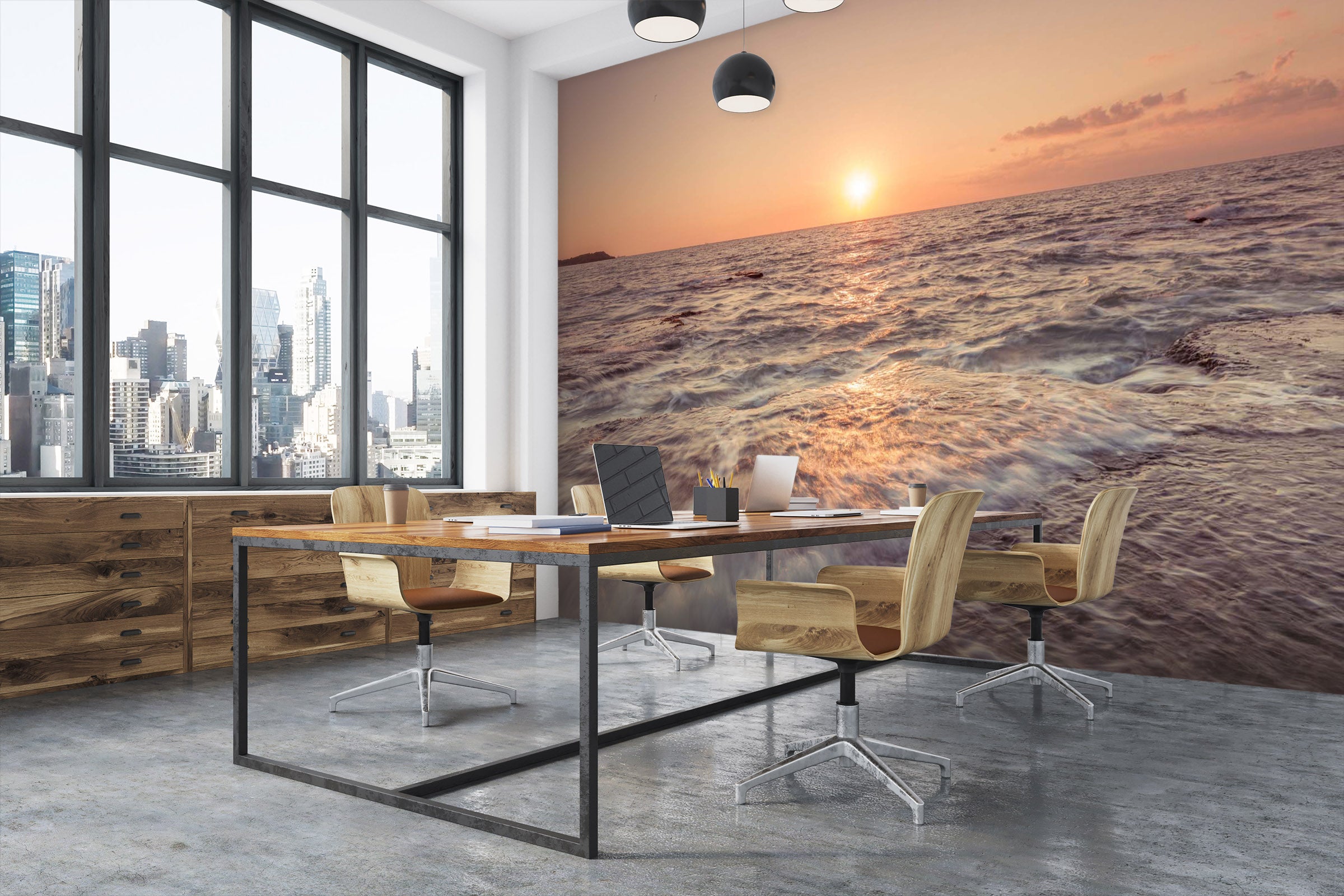 3D Sunset Waves 034 Assaf Frank Wall Mural Wall Murals