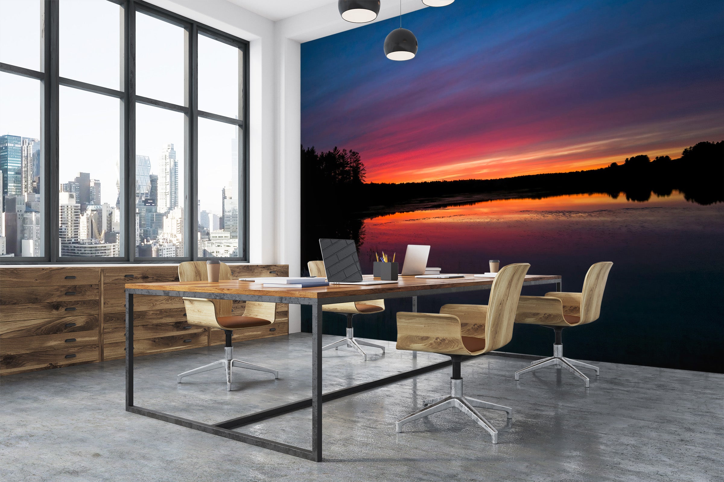 3D Sunset Lake 131 Jerry LoFaro Wall Mural Wall Murals