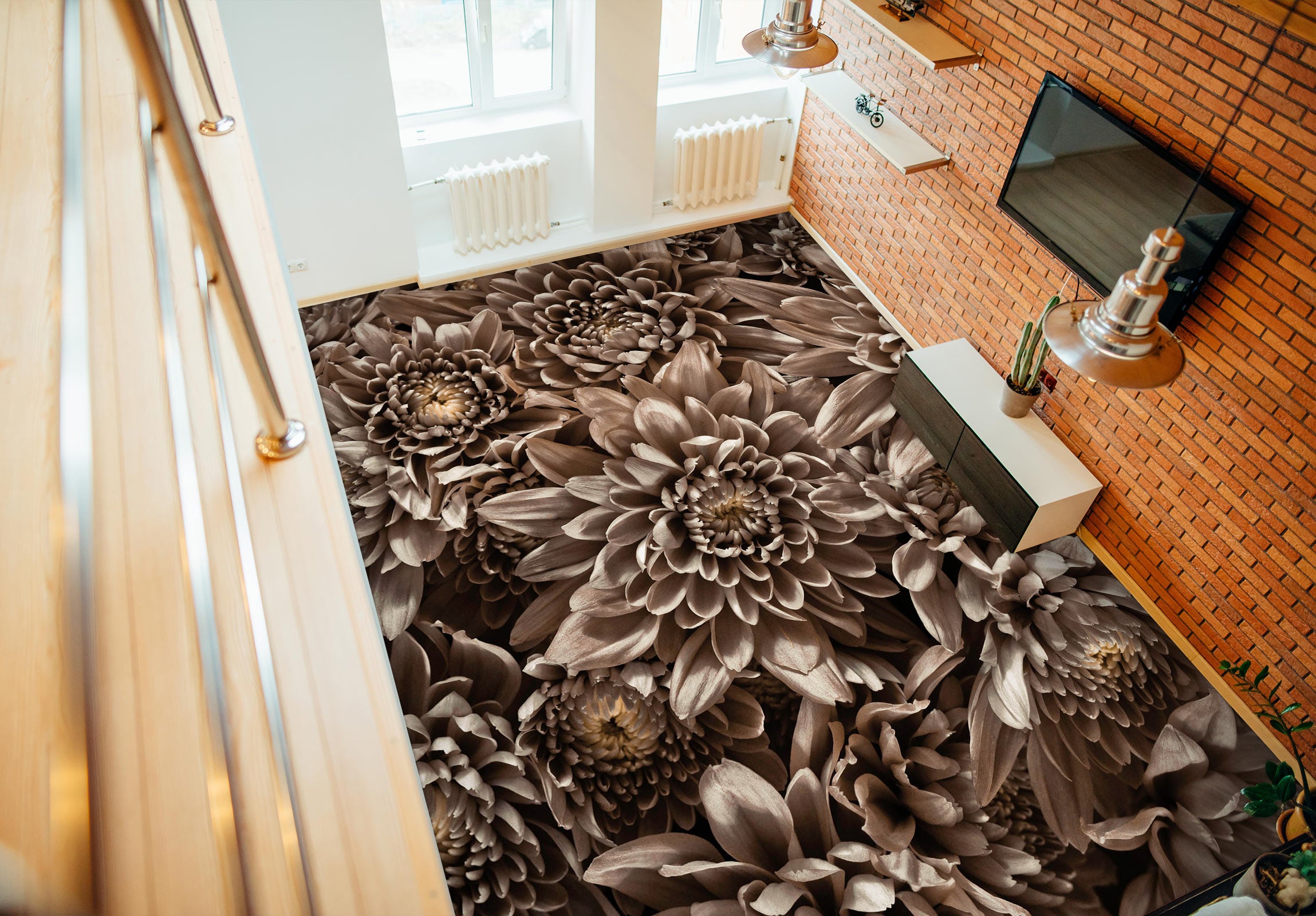 3D Flowers Brown 9863 Assaf Frank Floor Mural