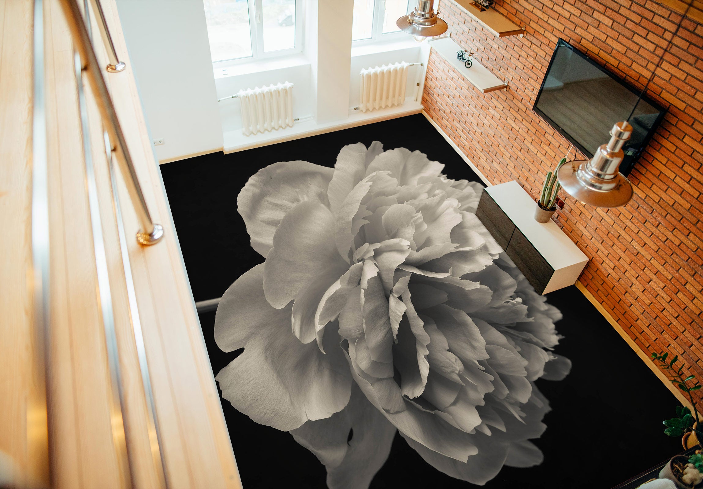 3D Grey Flowers 9854 Assaf Frank Floor Mural