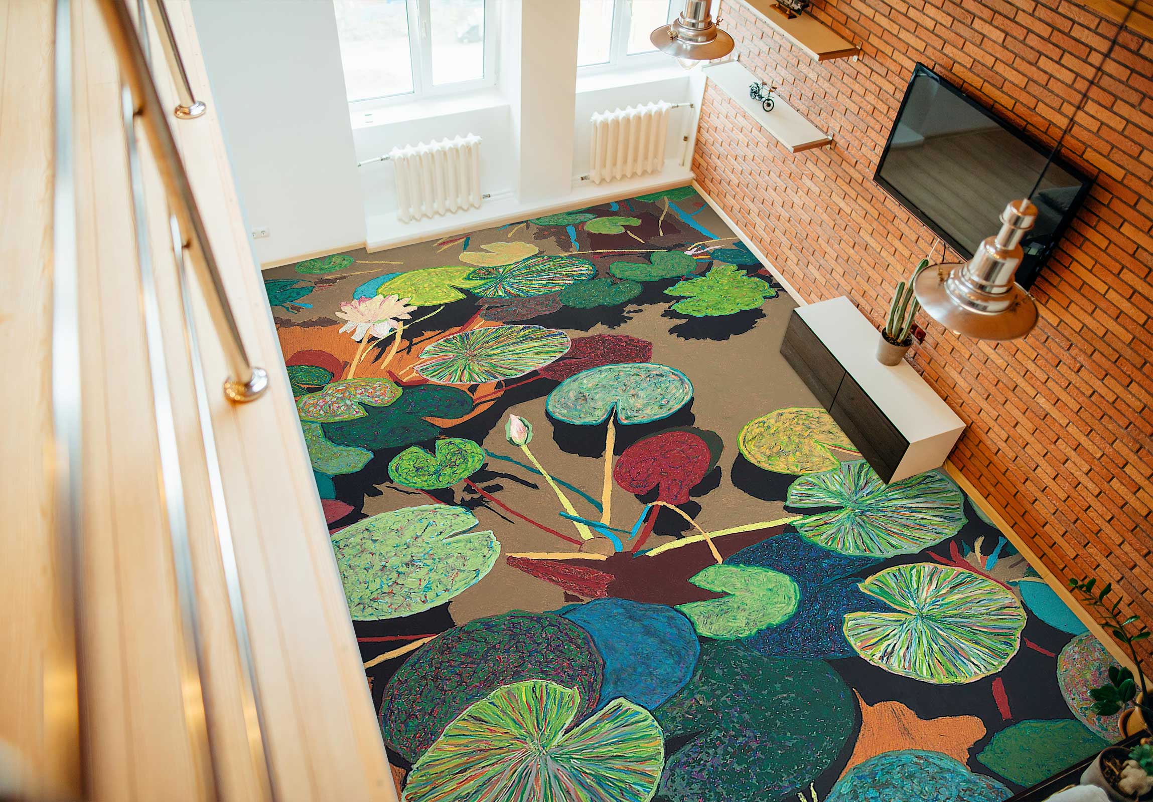 3D Lotus Pond Leaf Painting 96115 Allan P. Friedlander Floor Mural