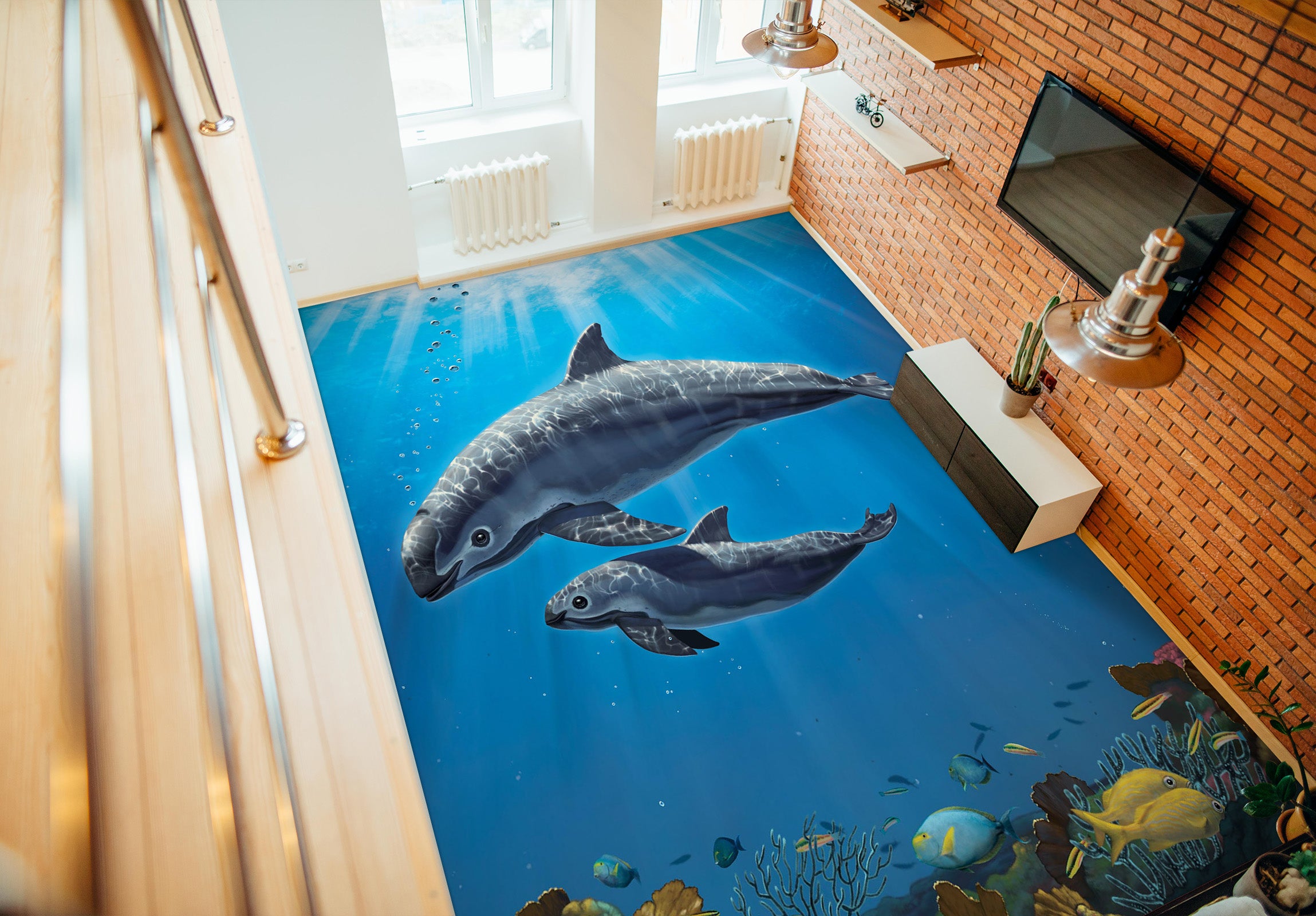 3D Underwater Dolphin 98187 Vincent Floor Mural