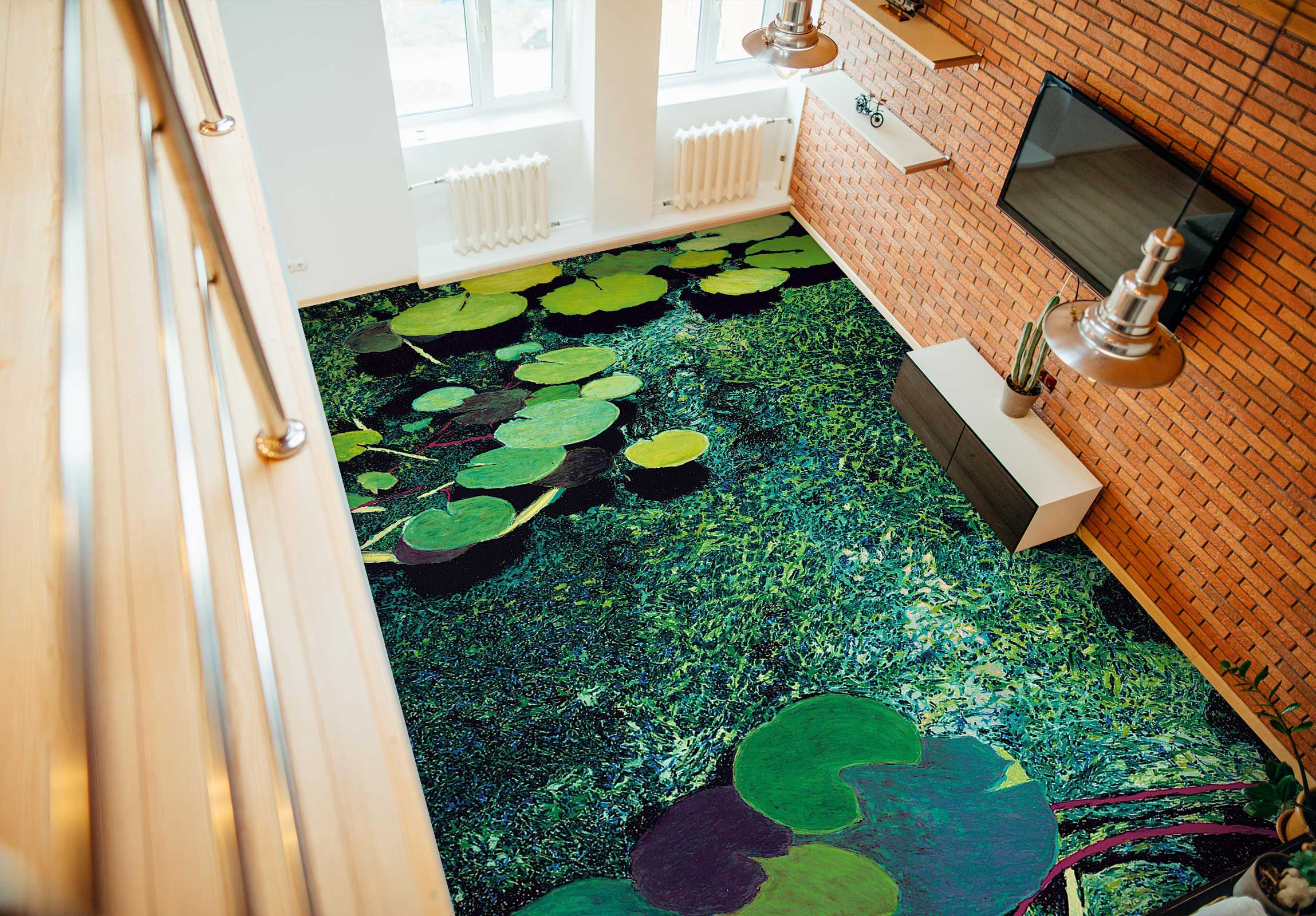 3D Green Lotus Pond 96120 Allan P. Friedlander Floor Mural