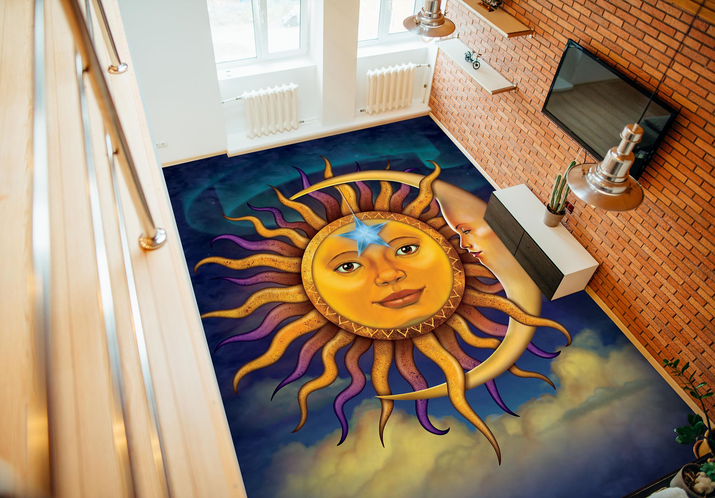 3D Sun Moon 98176 Vincent Floor Mural