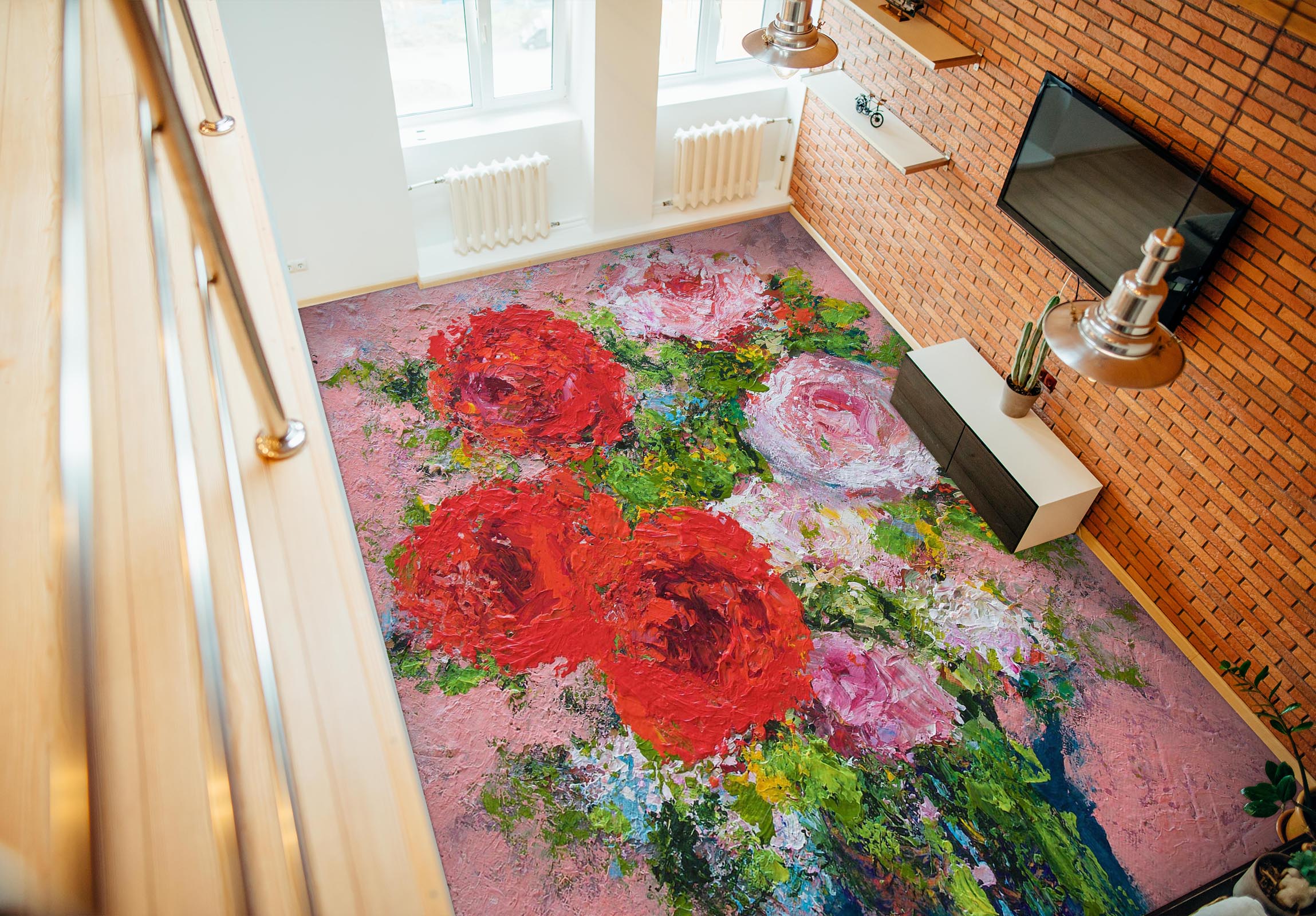 3D Red Pink Rose Flower 9699 Allan P. Friedlander Floor Mural