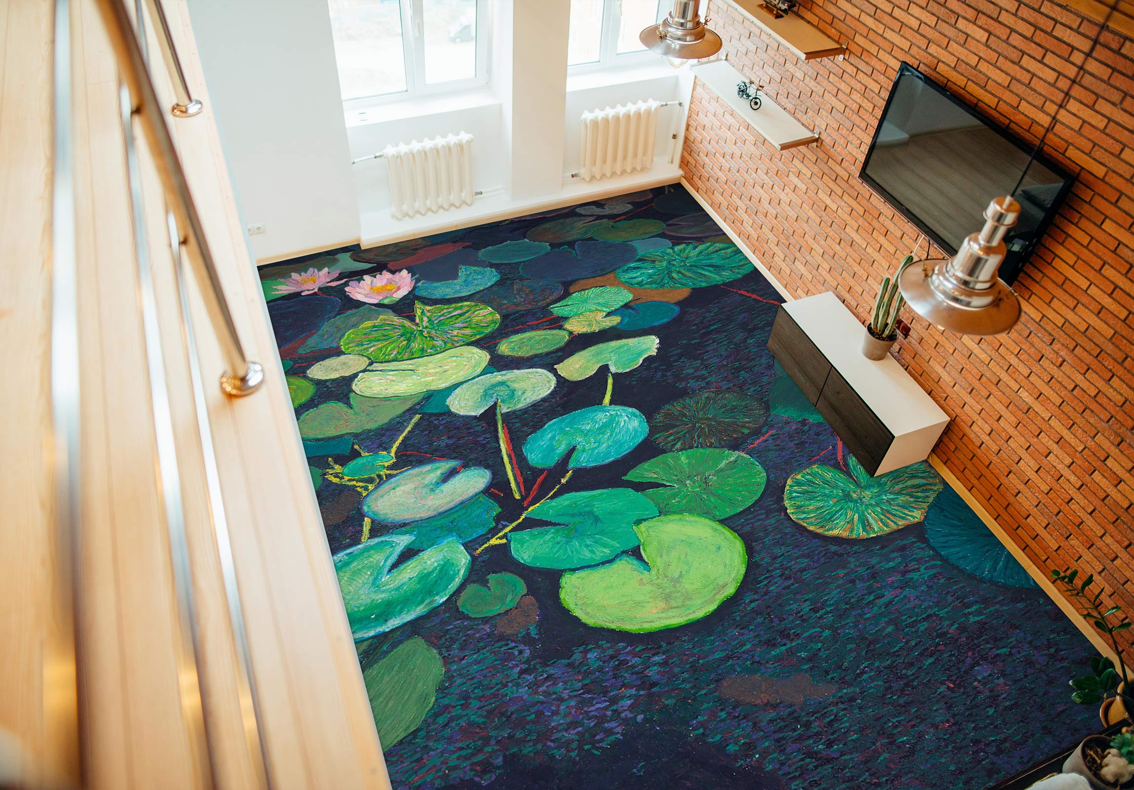 3D Lotus Leaf Pond Pattern 96104 Allan P. Friedlander Floor Mural