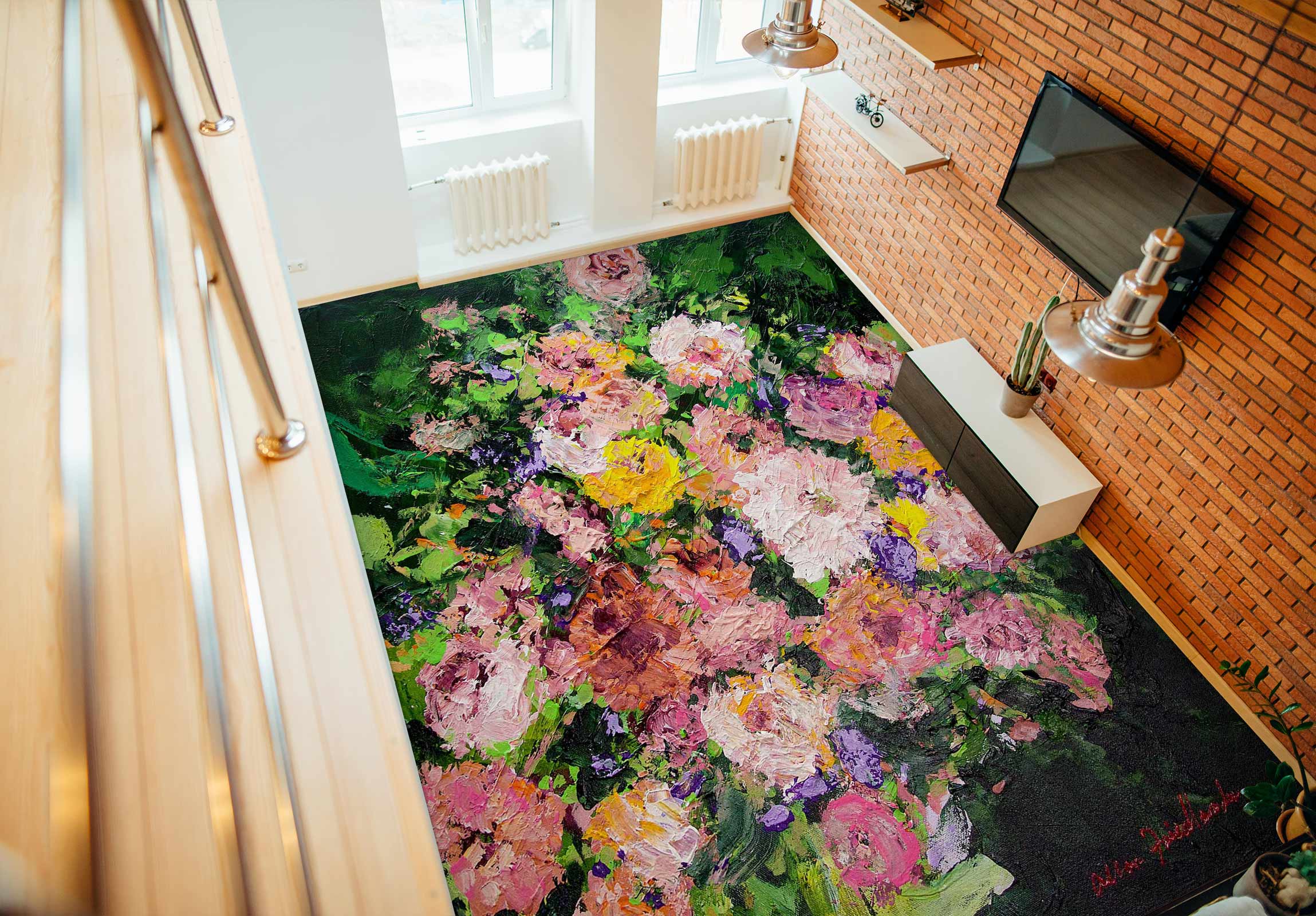 3D Pink Flower Garden 96113 Allan P. Friedlander Floor Mural