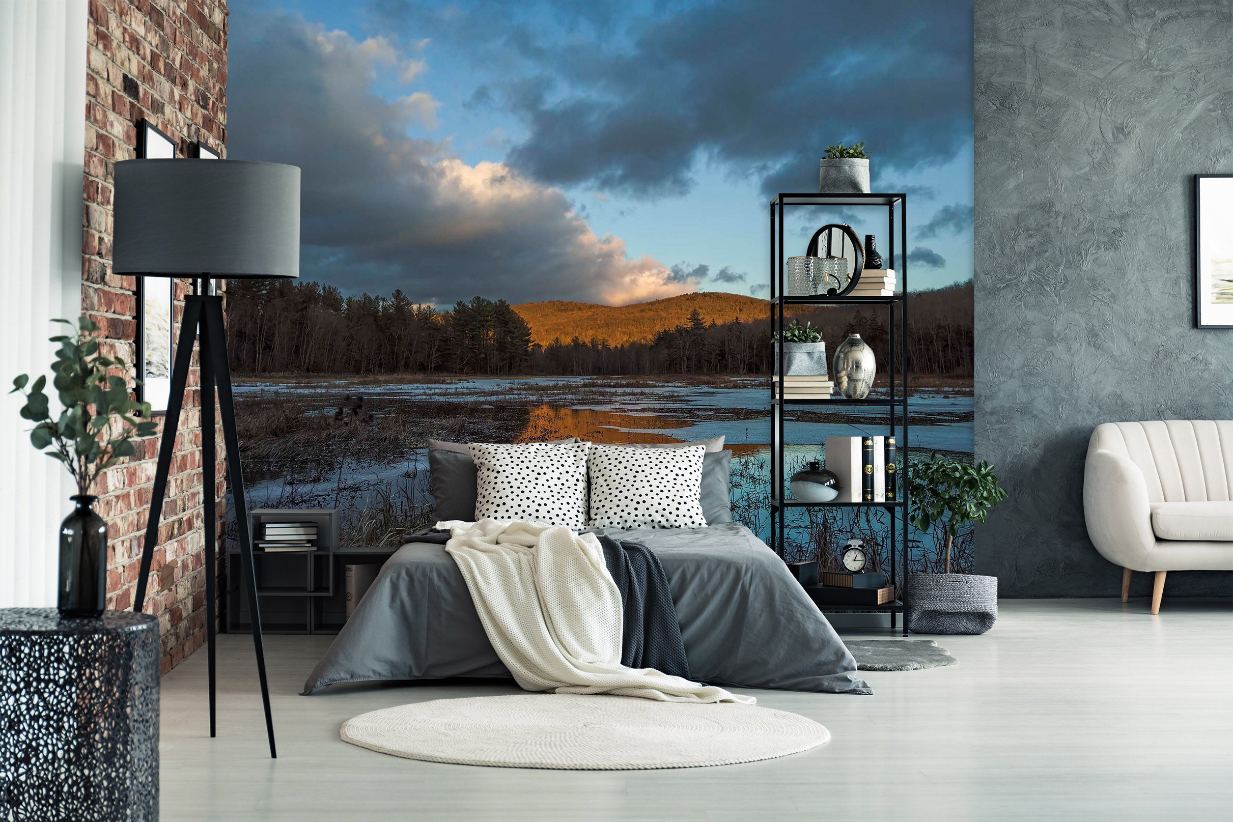 3D Sunset Lake 132 Jerry LoFaro Wall Mural Wall Murals