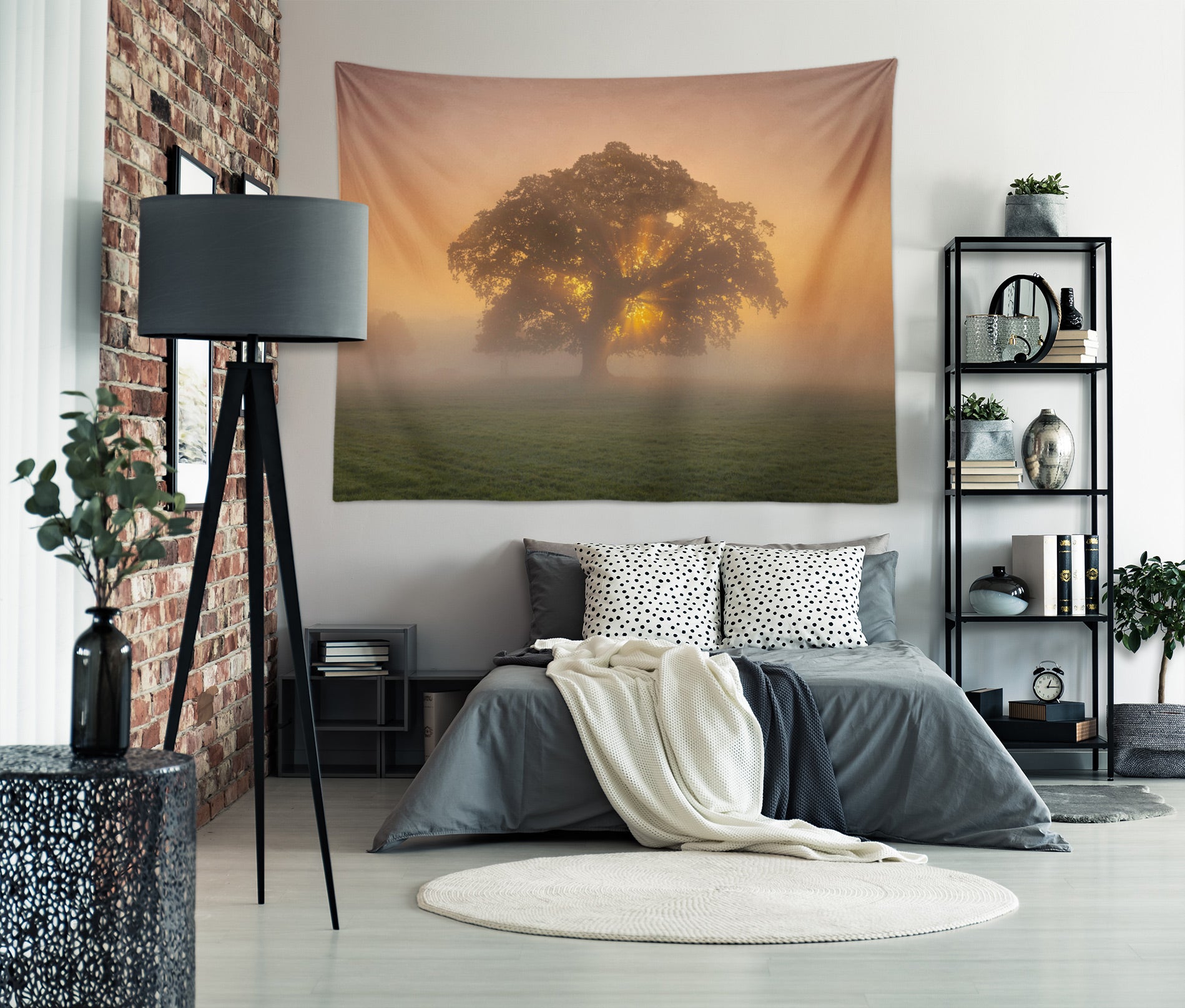 3D Tree Grassland Fog 116119 Assaf Frank Tapestry Hanging Cloth Hang