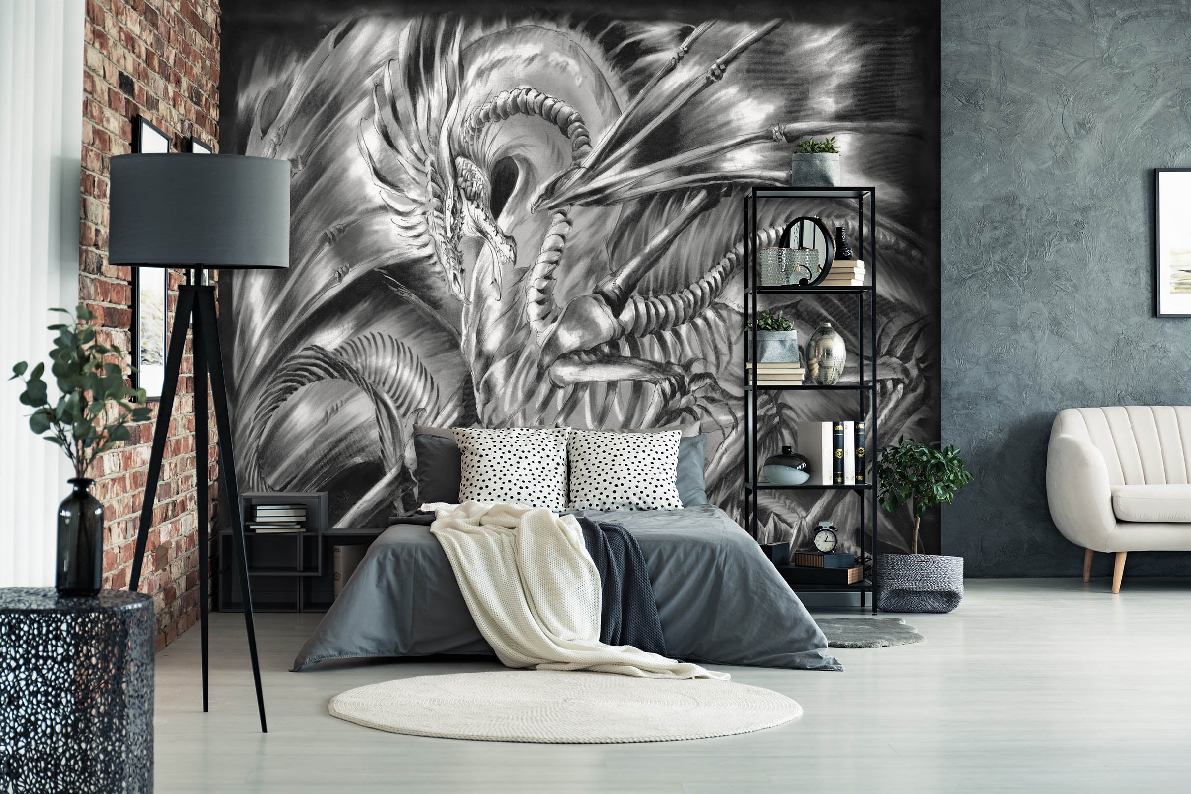 3D Gray Dragon 8104 Ruth Thompson Wall Mural Wall Murals