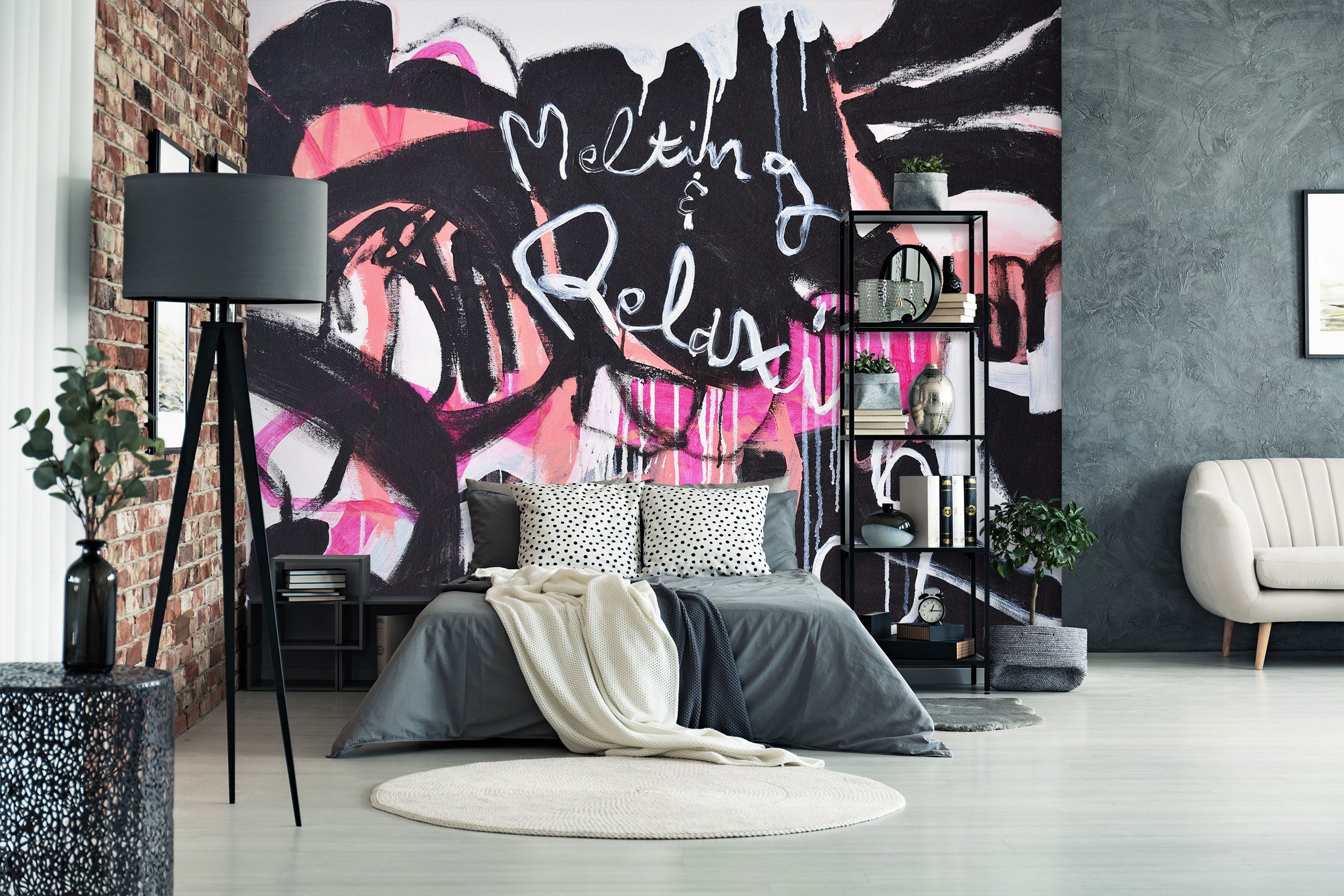 3D Black Pink Pattern Letters 12129 Misako Chida Wall Mural Wall Murals