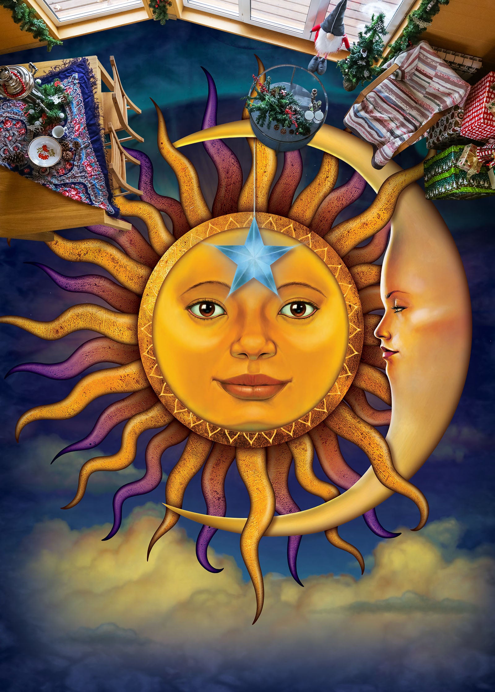 3D Sun Moon 98176 Vincent Floor Mural