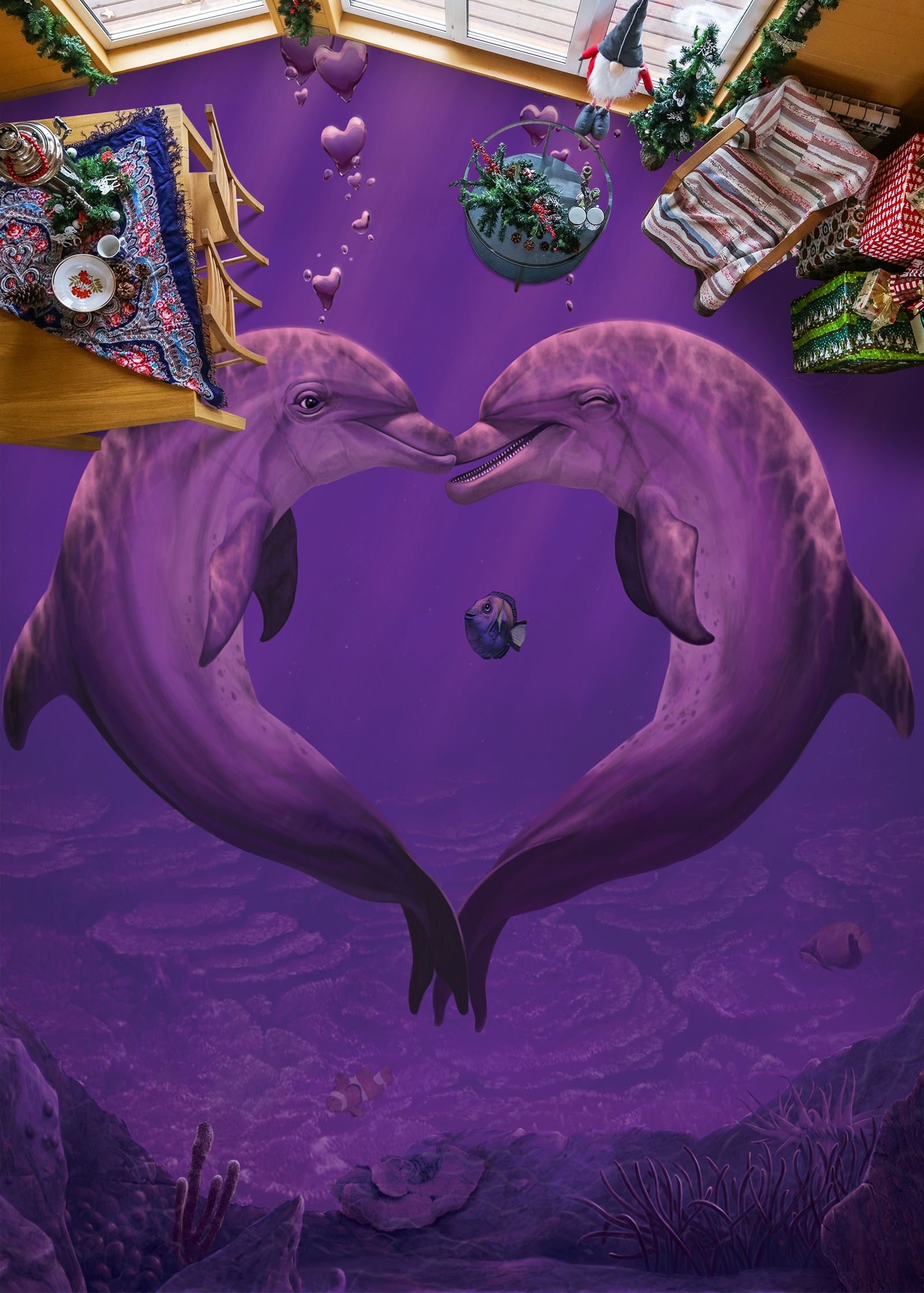 3D Purple Dolphin 98185 Vincent Floor Mural