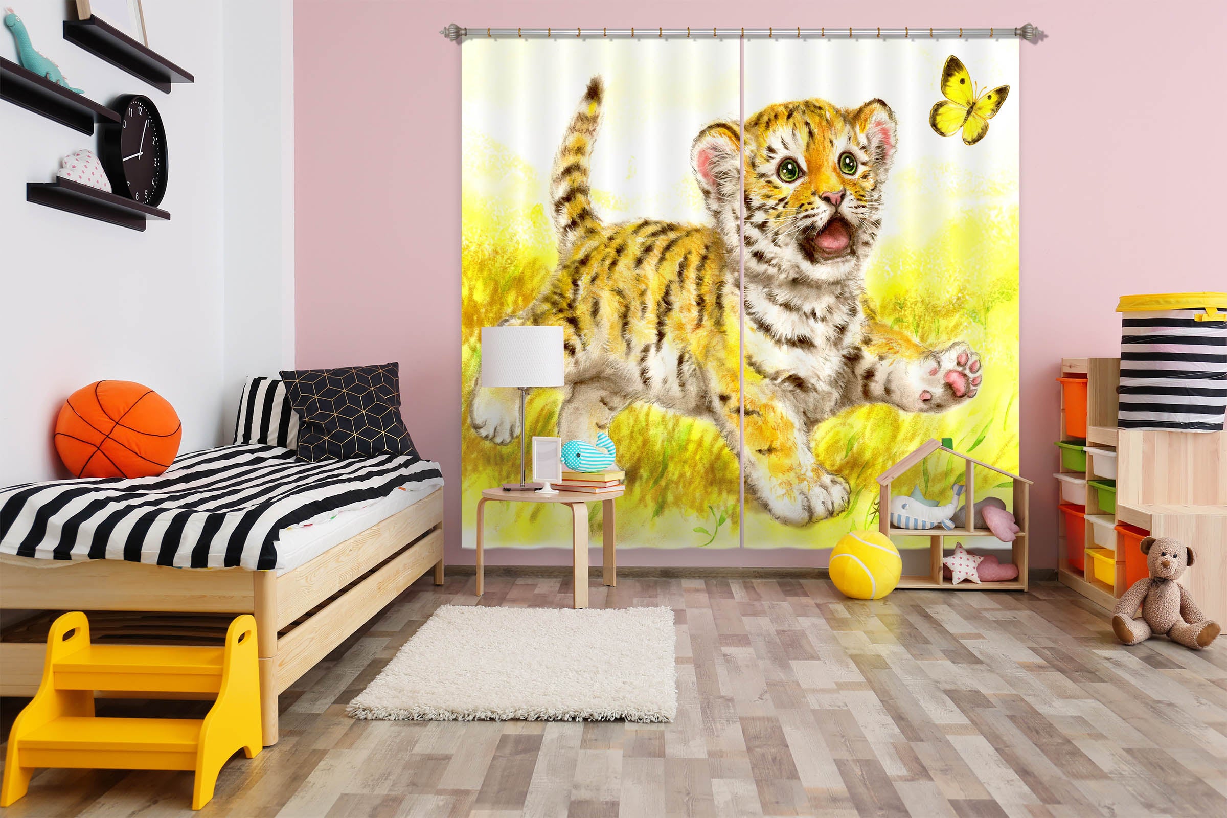 3D Tiger Baby Butterfly 9007 Kayomi Harai Curtain Curtains Drapes