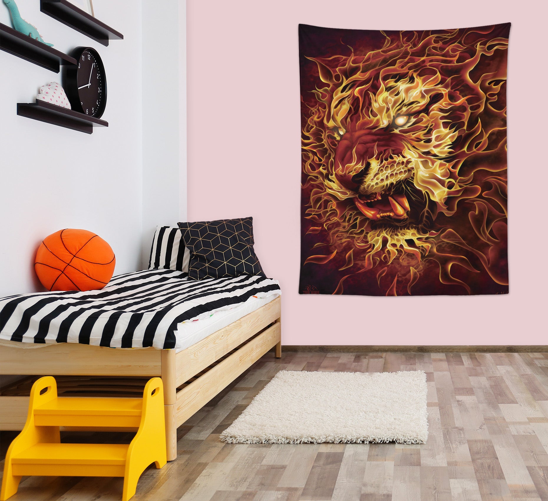 3D Flame Pattern Tiger 121176 Tom Wood Tapestry Hanging Cloth Hang