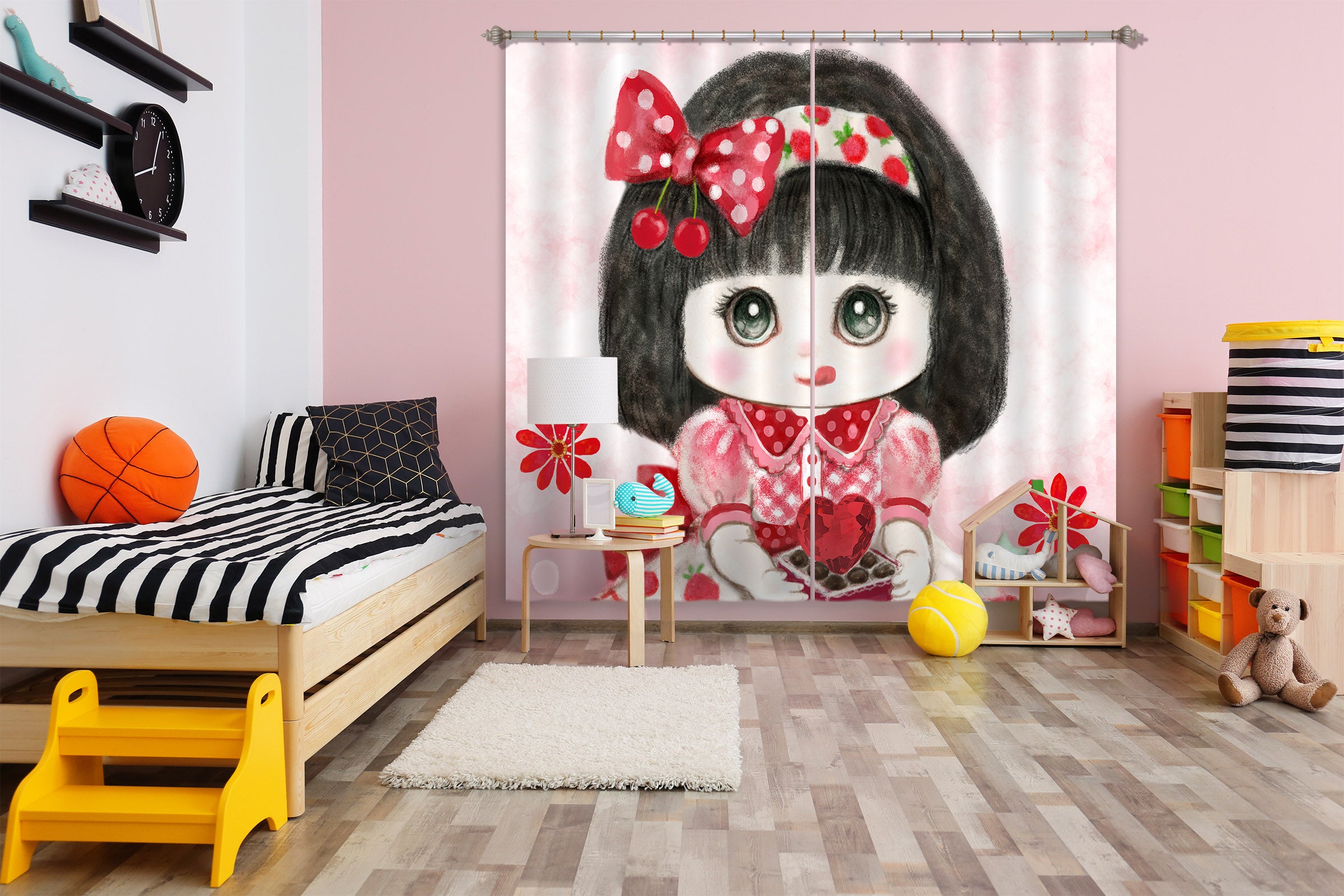 3D Strawberry Girl 9028 Kayomi Harai Curtain Curtains Drapes