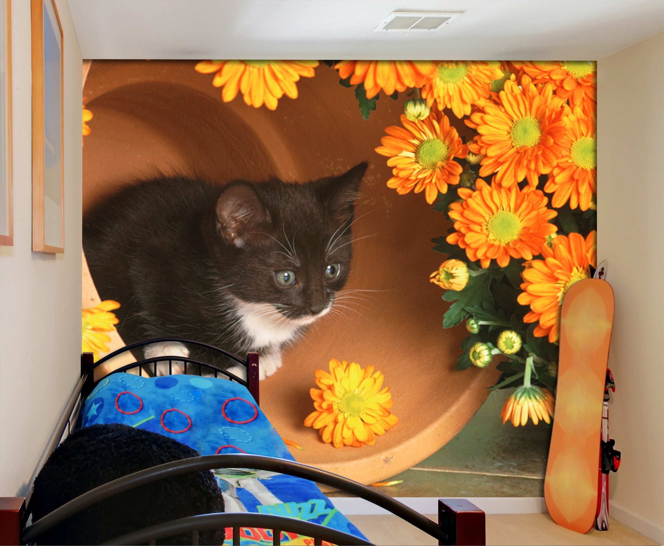 3D Chrysanthemum Kitten 168 Wall Murals