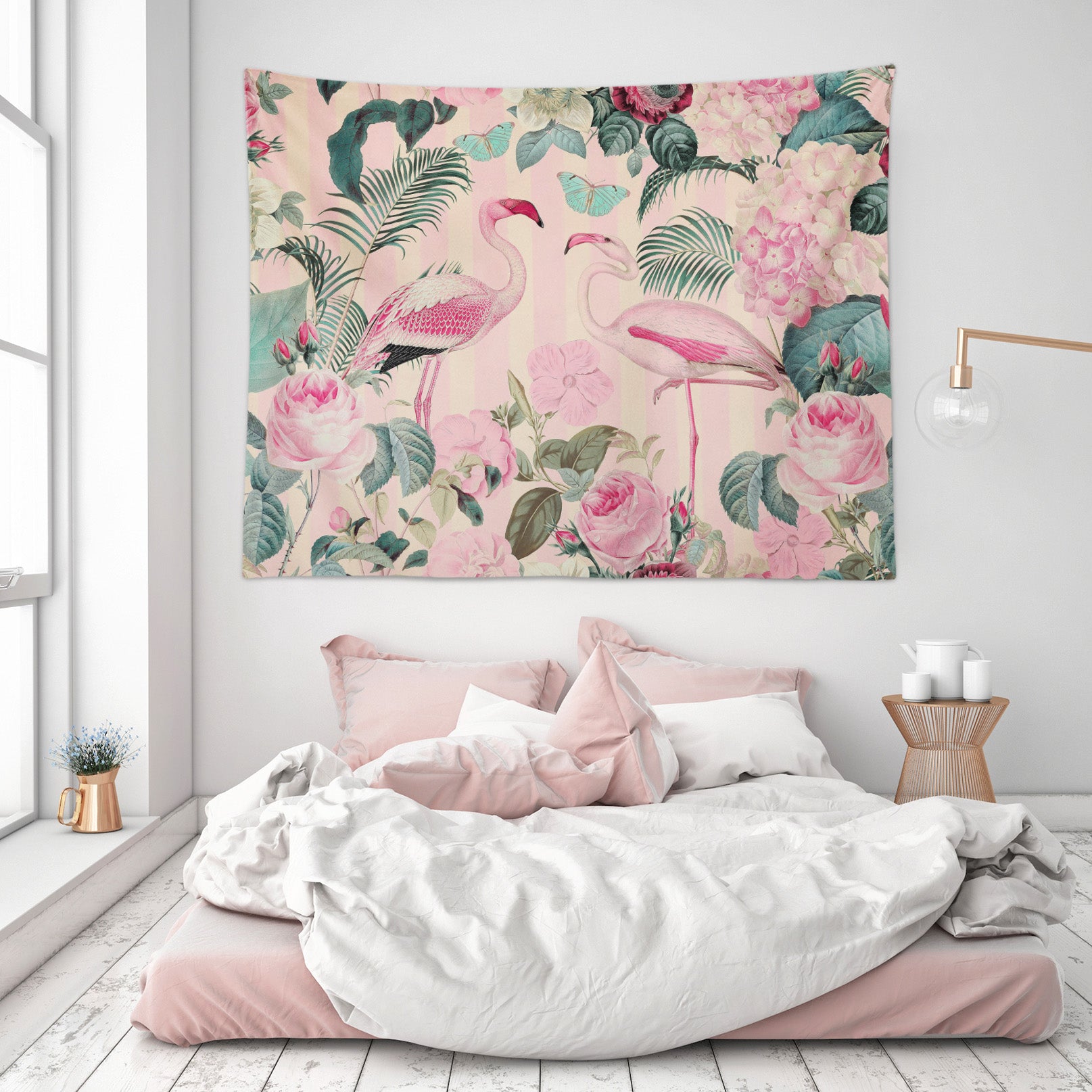 3D Leaves Pink Flowers Flamingo 11844 Andrea haase Tapestry Hanging Cloth Hang