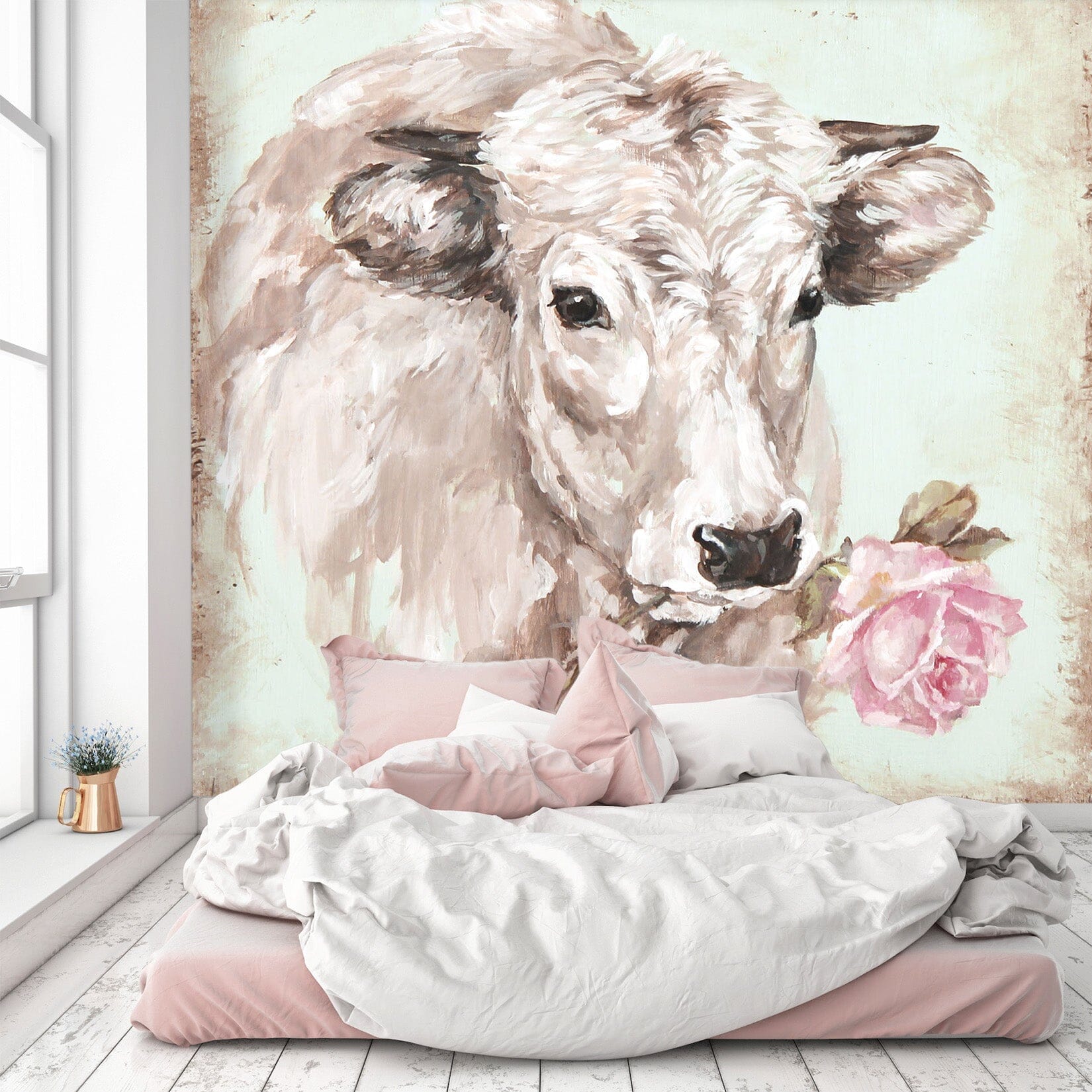 3D Cow Rose 1401 Debi Coules Wall Mural Wall Murals Wallpaper AJ Wallpaper 2 