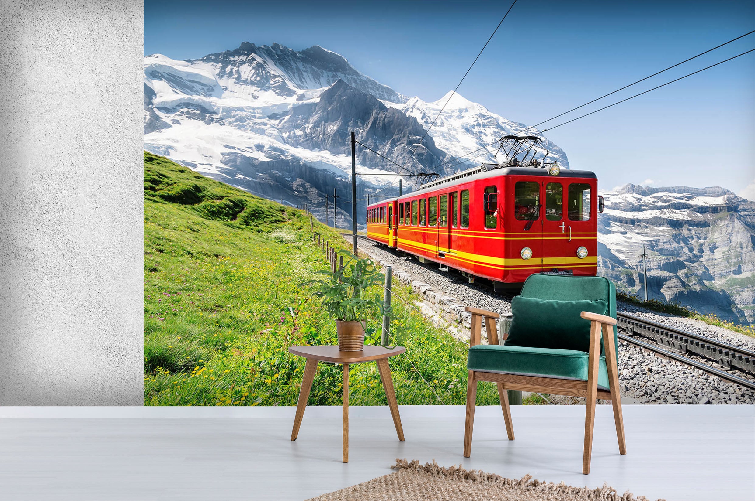 3D Green Grass Train 173 Vehicle Wall Murals