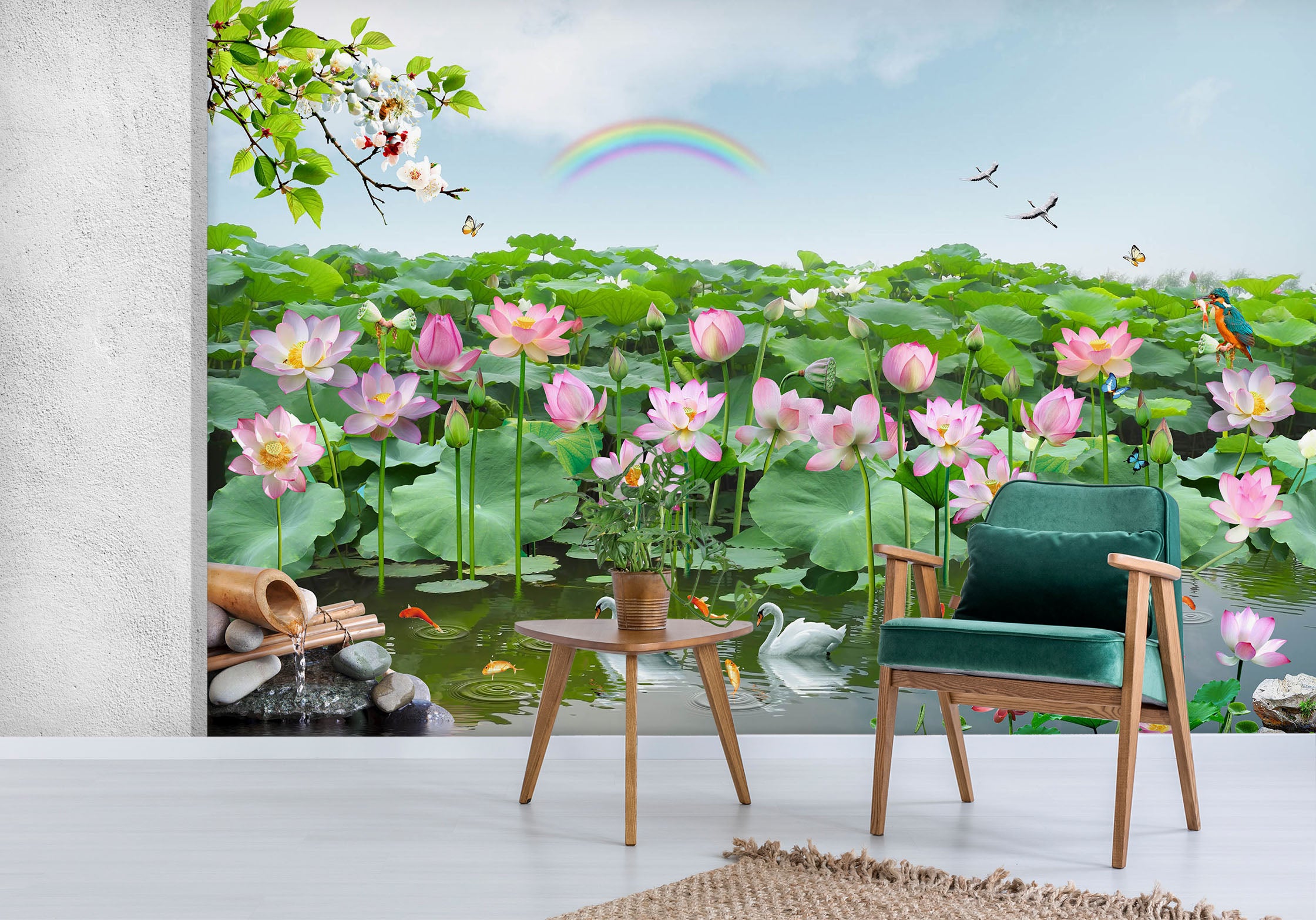 3D Lotus Pond 1589 Wall Murals